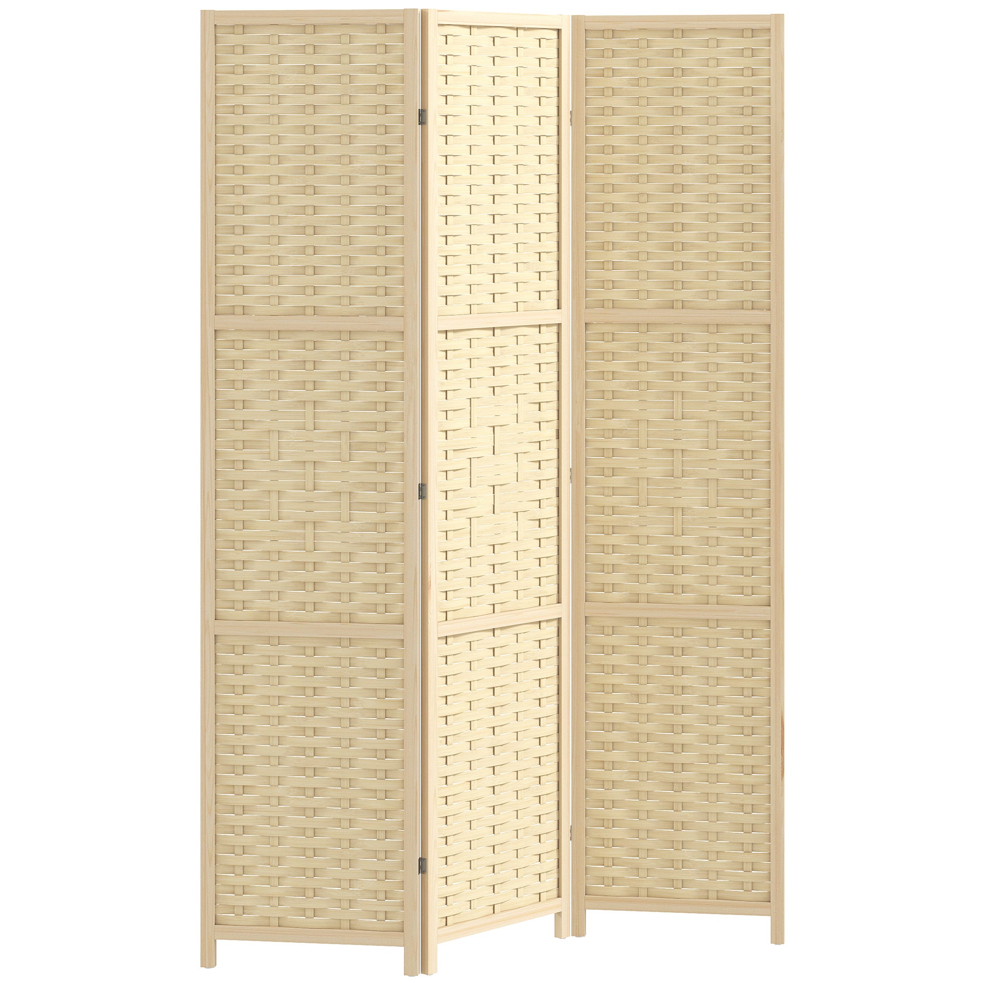 3-Panel Room Divider, 5.6 FT Bamboo Wave Freestanding Folding Privacy Screen, Partition Wall Divider for Indoor, Bedroom, Office, Natural Wood