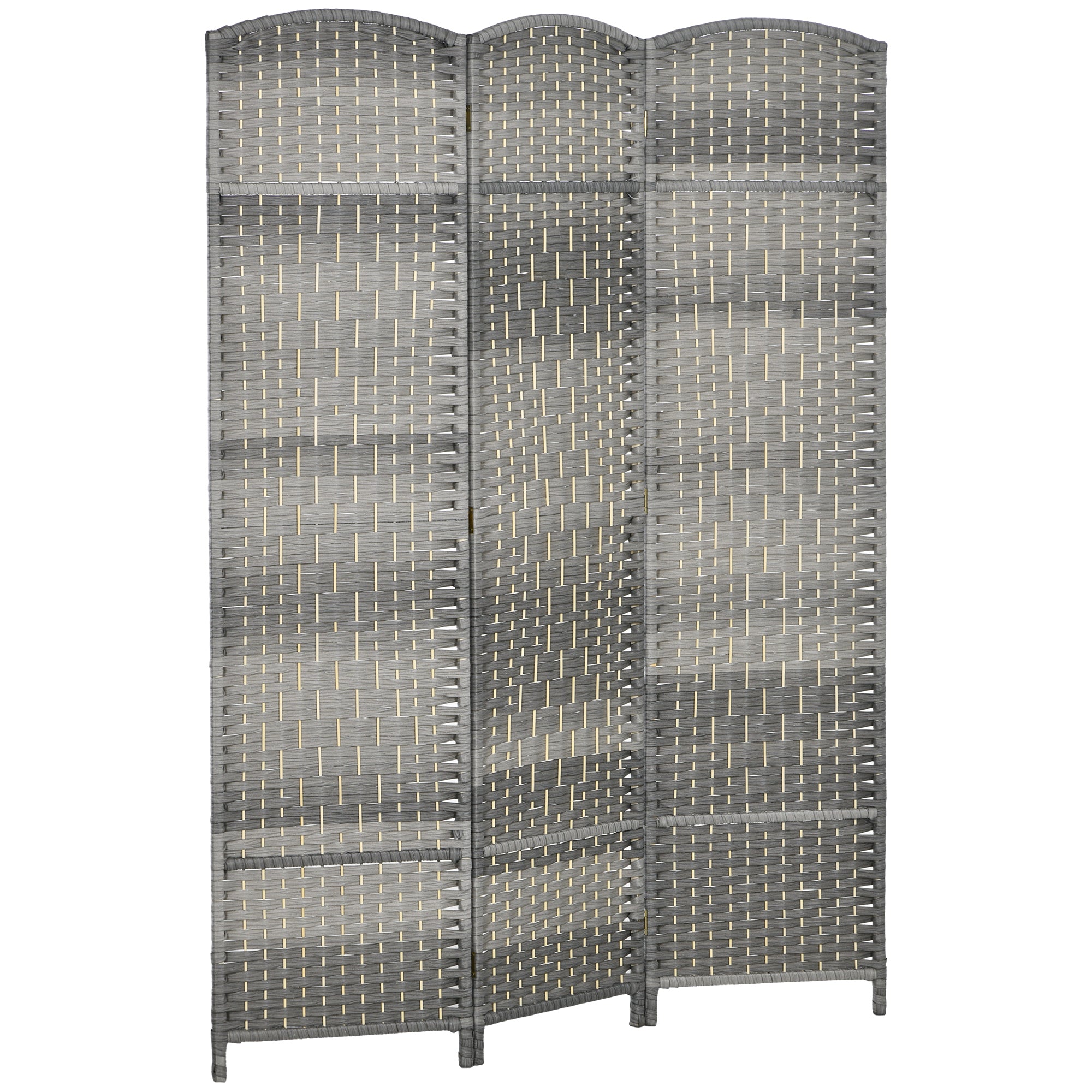 3 Panel 6' Tall Privacy Screen Freestanding Wood Partition, Mixed Gray