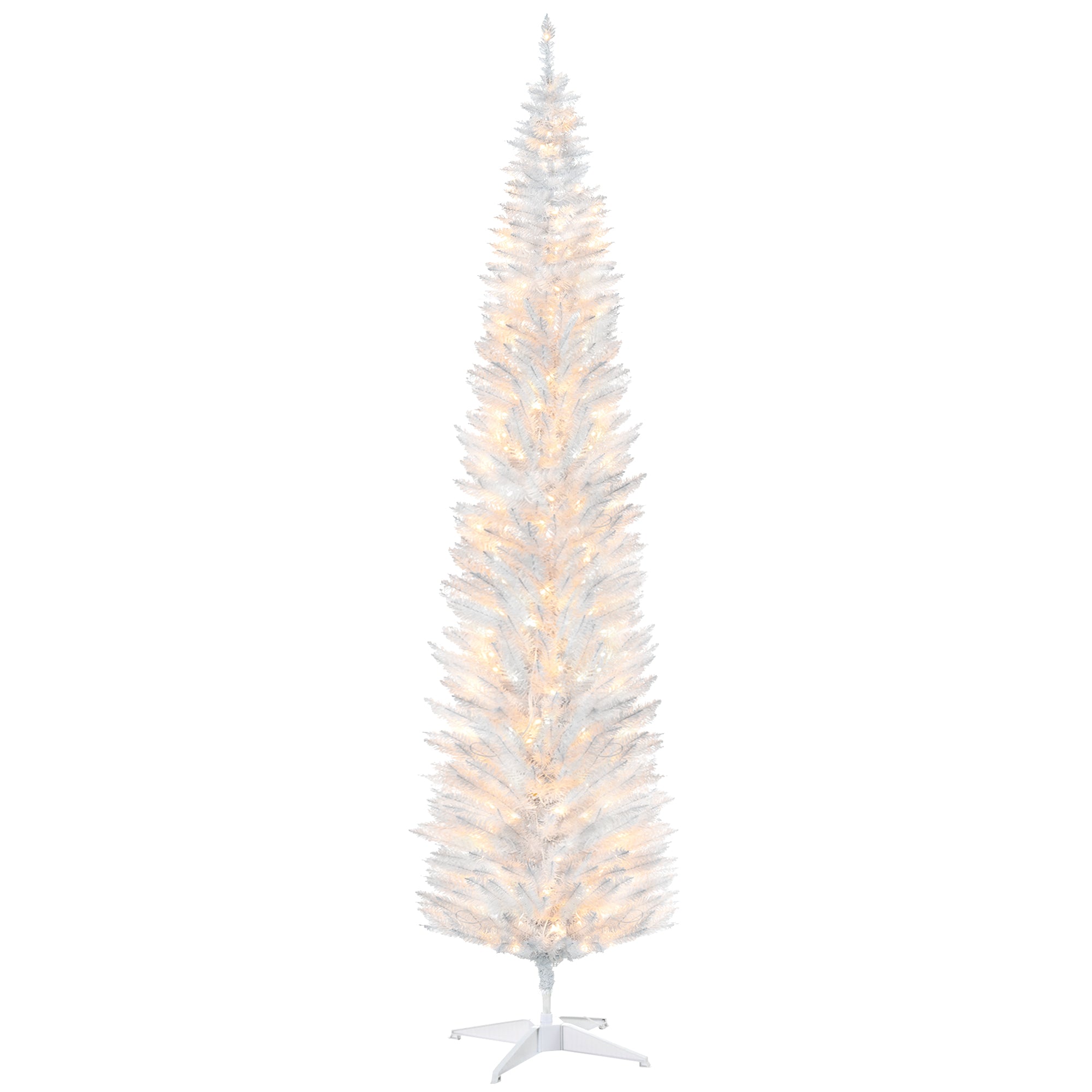 8ft Slim Artificial Pencil Christmas Tree with Realistic Branches & Warm White LEDs, White