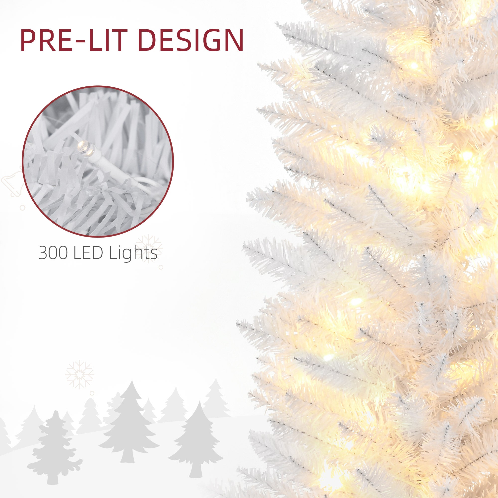 8ft Slim Artificial Pencil Christmas Tree with Realistic Branches & Warm White LEDs, White