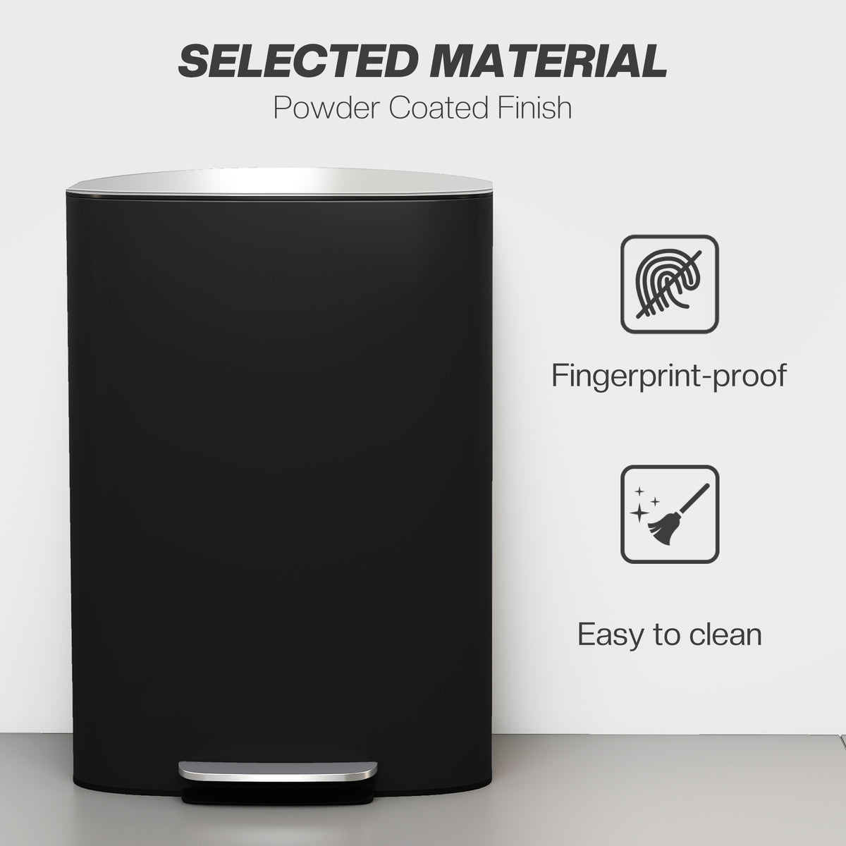 13.2-Gallon Garbage Can, Fingerprint-proof Kitchen Trash Can with Soft-close Lid, Foot Pedal and Stainless Steel Lid, Modern Garbage Bin for Living Room, Home Office, Black