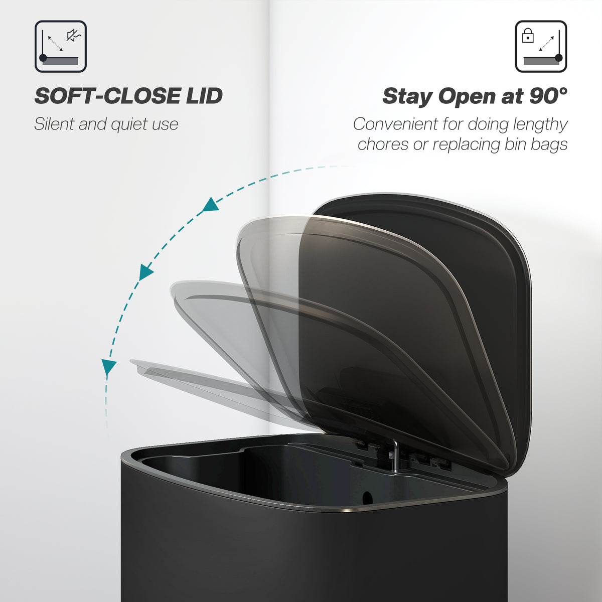 13.2-Gallon Garbage Can, Fingerprint-proof Kitchen Trash Can with Soft-close Lid, Foot Pedal and Stainless Steel Lid, Modern Garbage Bin for Living Room, Home Office, Black