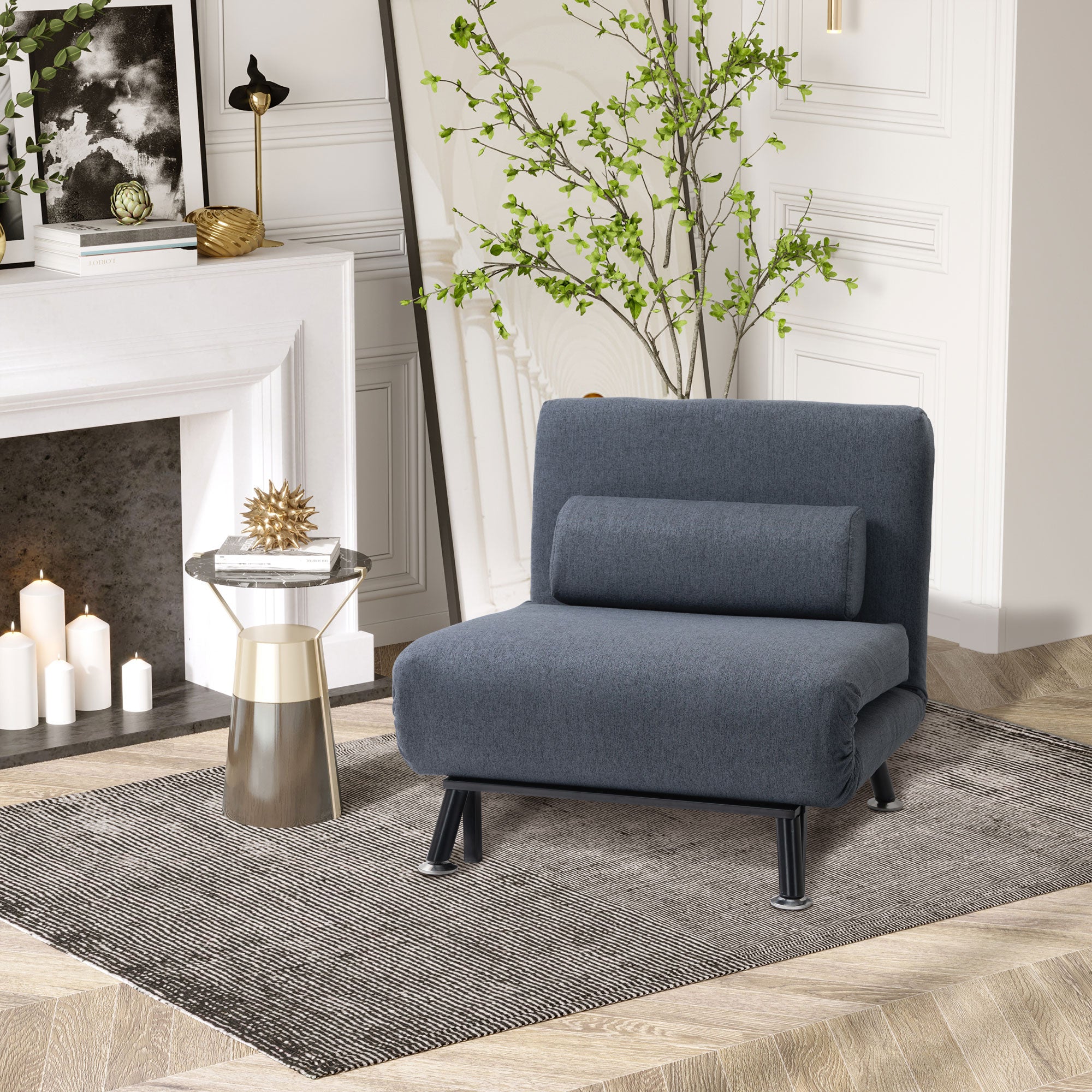 HOMCOM Linen Single Chair Bed, 3-in-1 Convertible Sleeper Chair with Adjustable Backrest, Pillow, for Living Room, Bedroom, Black