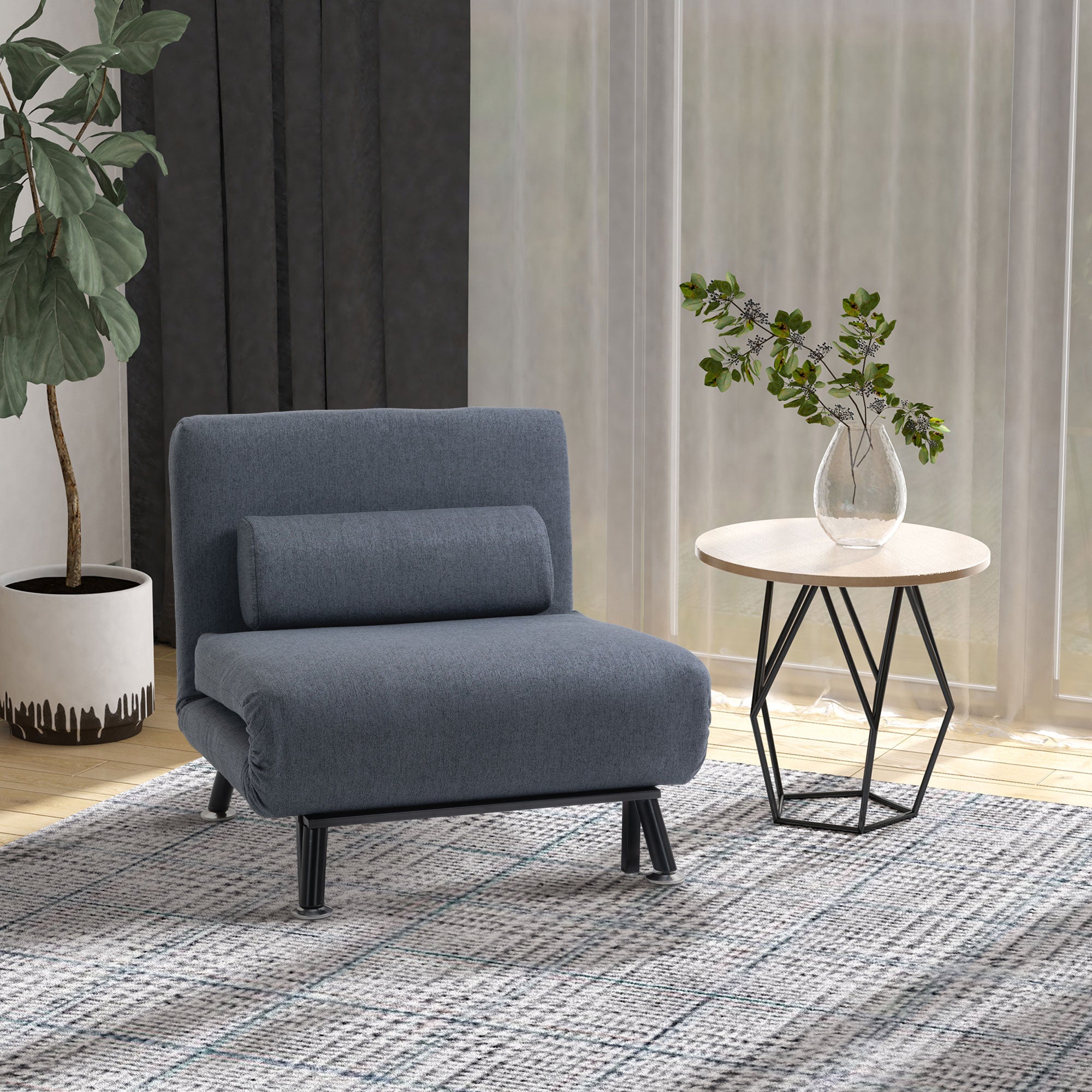 HOMCOM Linen Single Chair Bed, 3-in-1 Convertible Sleeper Chair with Adjustable Backrest, Pillow, for Living Room, Bedroom, Black