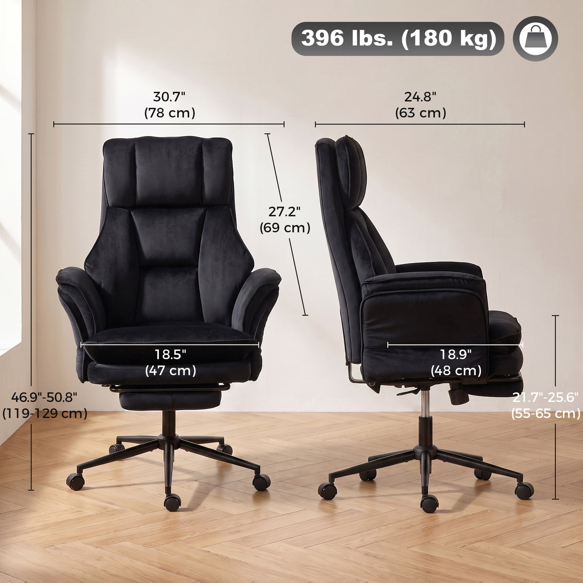 Cross Legged Office Chair with Footrest, 396 lbs Reclining Computer Desk Chair with High Back, Flip-up Armrests, Adjustable Height, Thick Cushion, Rocking Function, Black