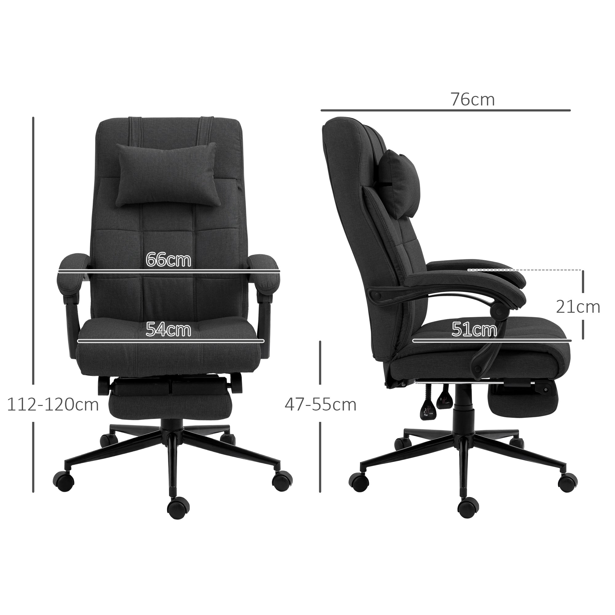 Vinsetto Office Chair Ergonomic Desk Chair, Computer Chair with Footrest & Head Pillow, 360° Swivel Recliner Chair for Home Office, Black