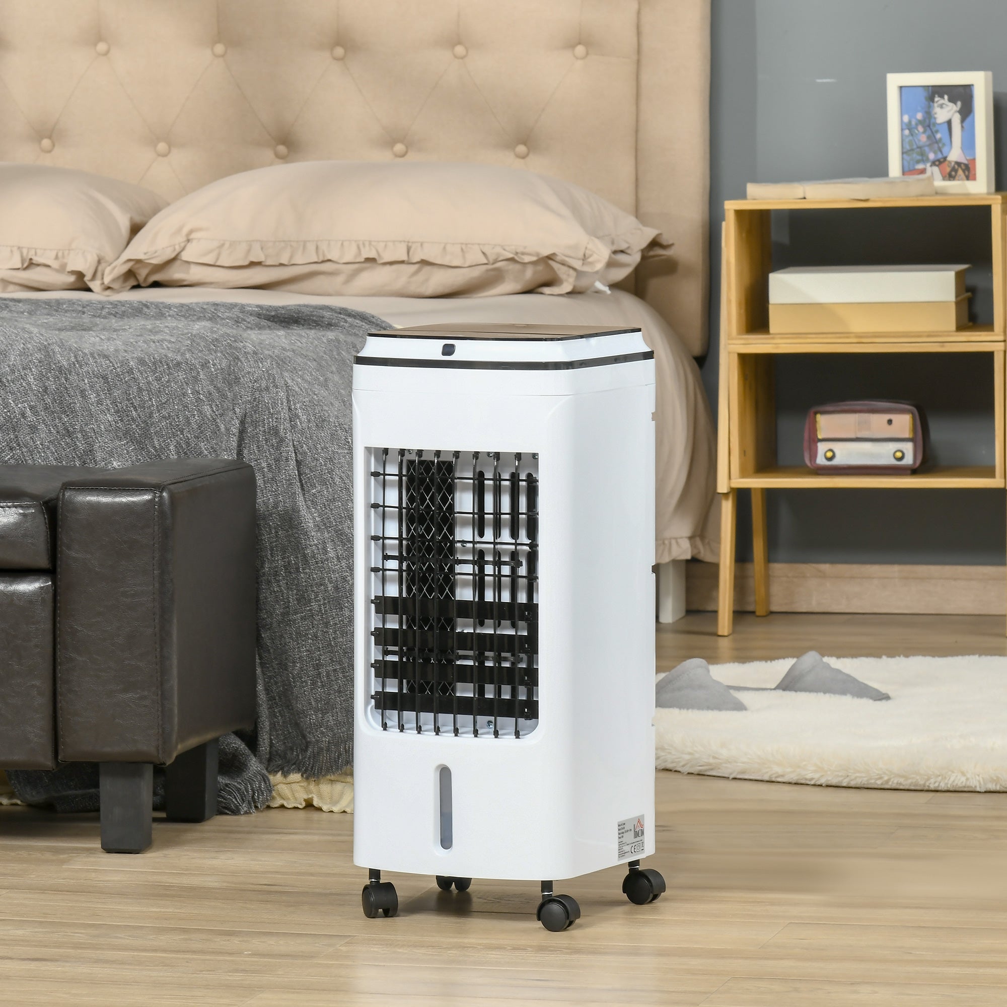 HOMCOM 3-in-1 Portable Air Cooler with 4L Water Tank, Evaporative Air Cooling Fan with Automatic Oscillation, 3 Speeds, 7.5H Timer, Remote, Wheels for Home Office, White
