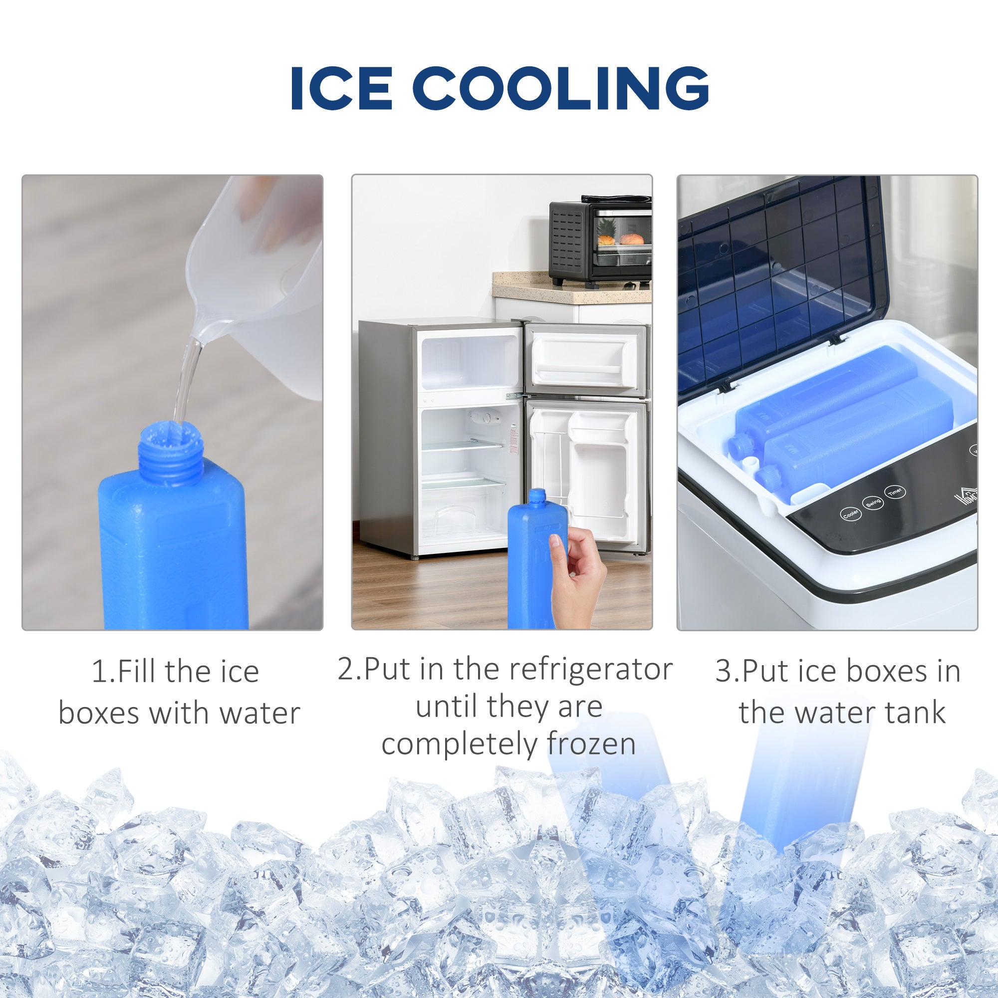 HOMCOM 3-in-1 Portable Air Cooler with 4L Water Tank, Evaporative Air Cooling Fan with Automatic Oscillation, 3 Speeds, 7.5H Timer, Remote, Wheels for Home Office, White
