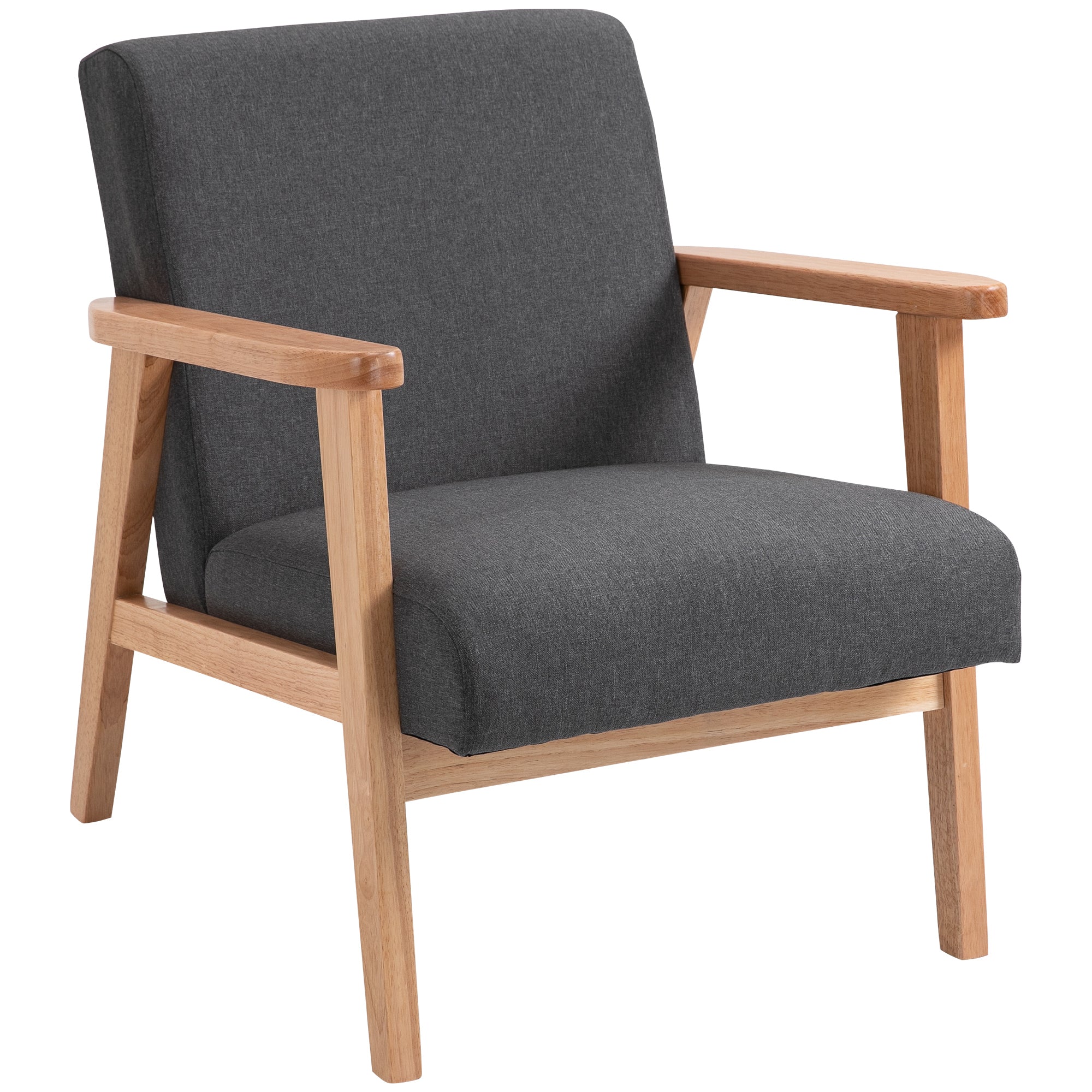 HOMCOM Fabric Accent Chair, Upholstered Armchair, Mid-Century Modern Living Room Chair with Wood Legs and Padded Cushion for Bedroom, Grey