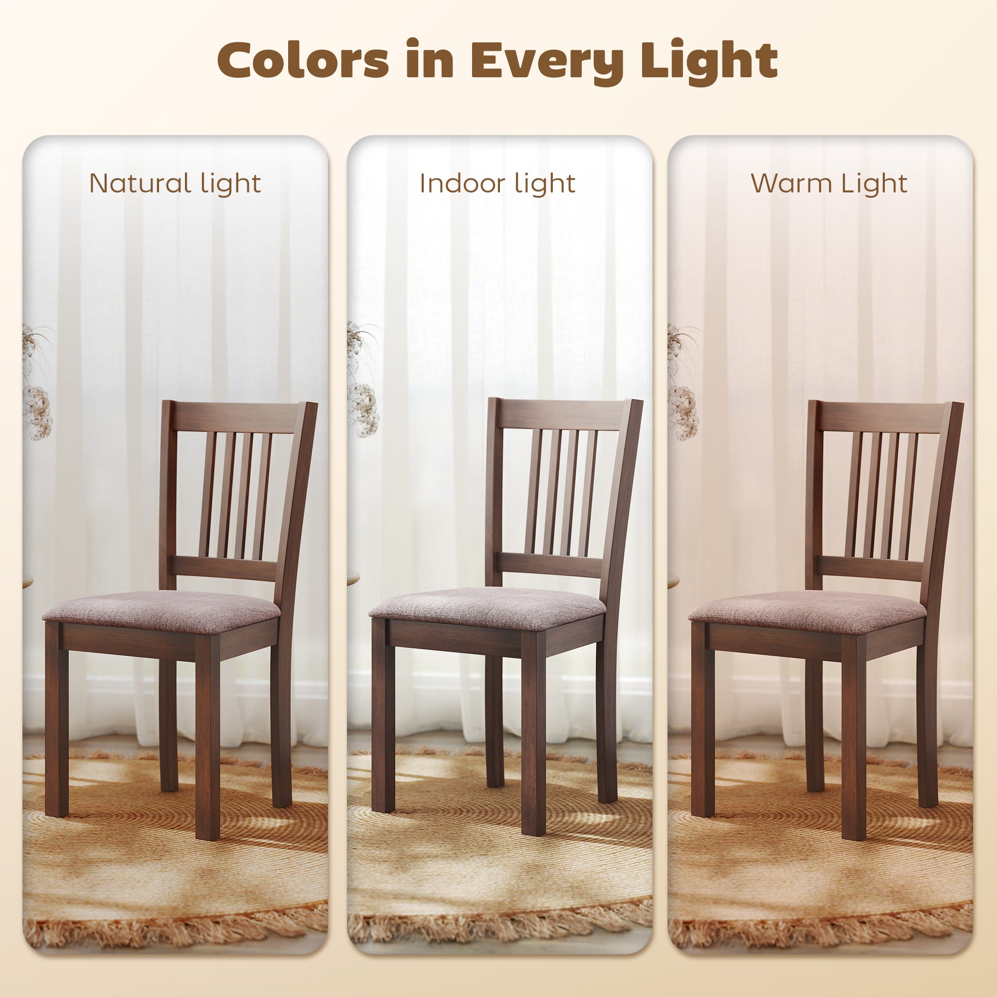 Modern Dining Chairs Set of 2, Linen Fabric Upholstered Kitchen Chairs with Rubberwood Legs for Dining Room, Living Room, Brown and Light Brown