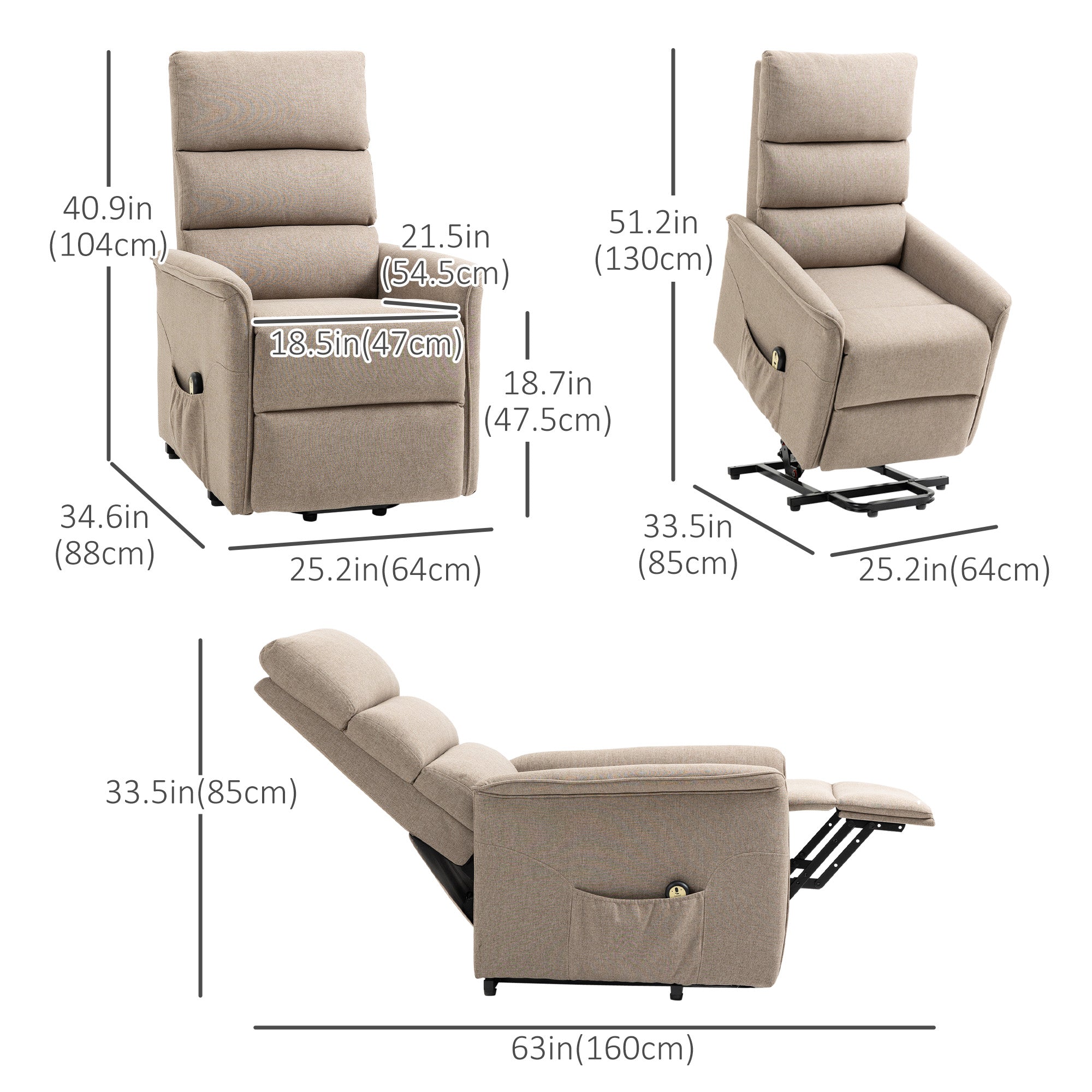 HOMCOM Power Lift Chair, Electric Recliner for Elderly, Padded Reclining Chair with Remote Control, Side Pockets for Living Room, Brown