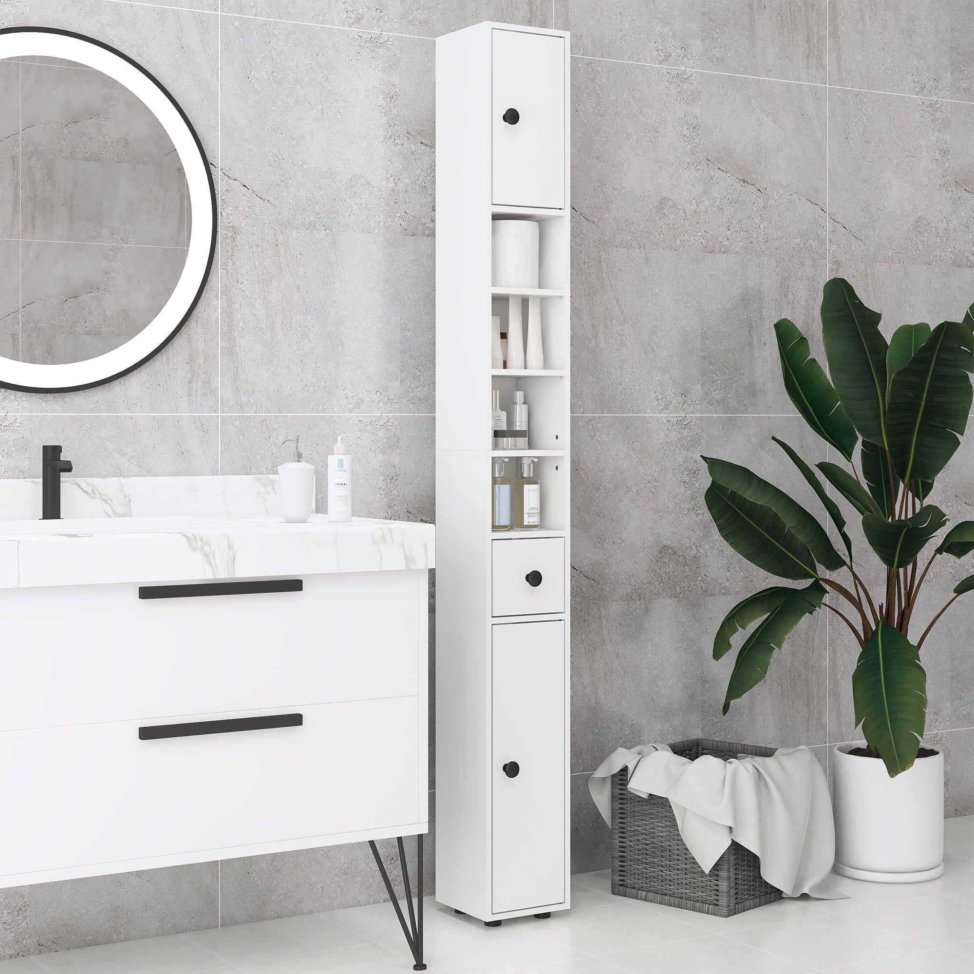 Nookfit 71" Tall Storage Cabinet, Bathroom Skinny Cabinet White
