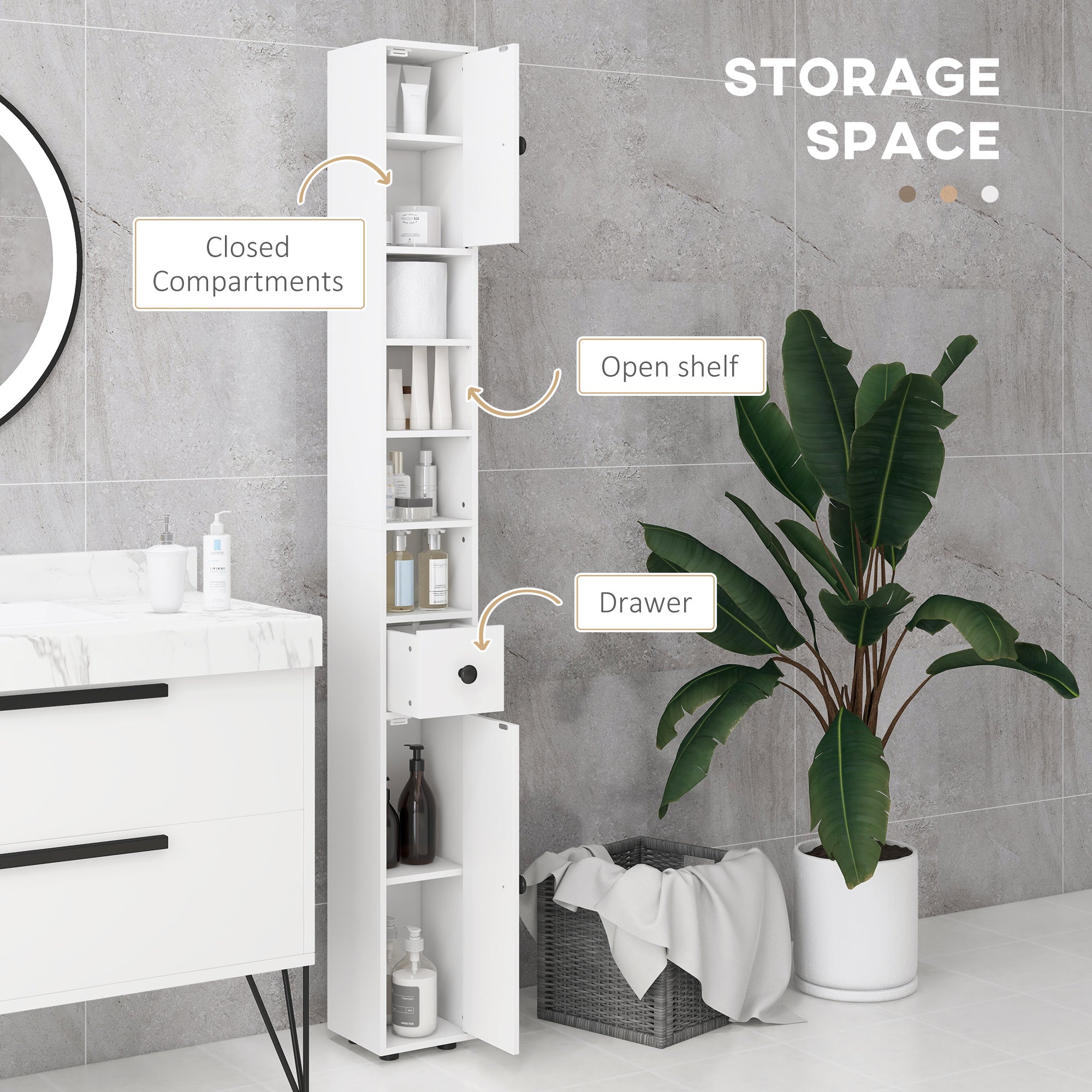 Nookfit 71" Tall Storage Cabinet, Bathroom Skinny Cabinet White