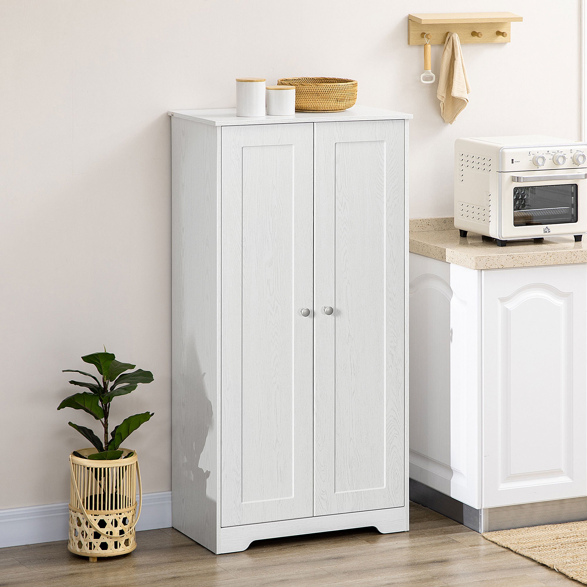 Kitchen Pantry Storage Cabinet, Freestanding Cupboard w/ 2 Doors Adjustable Shelves