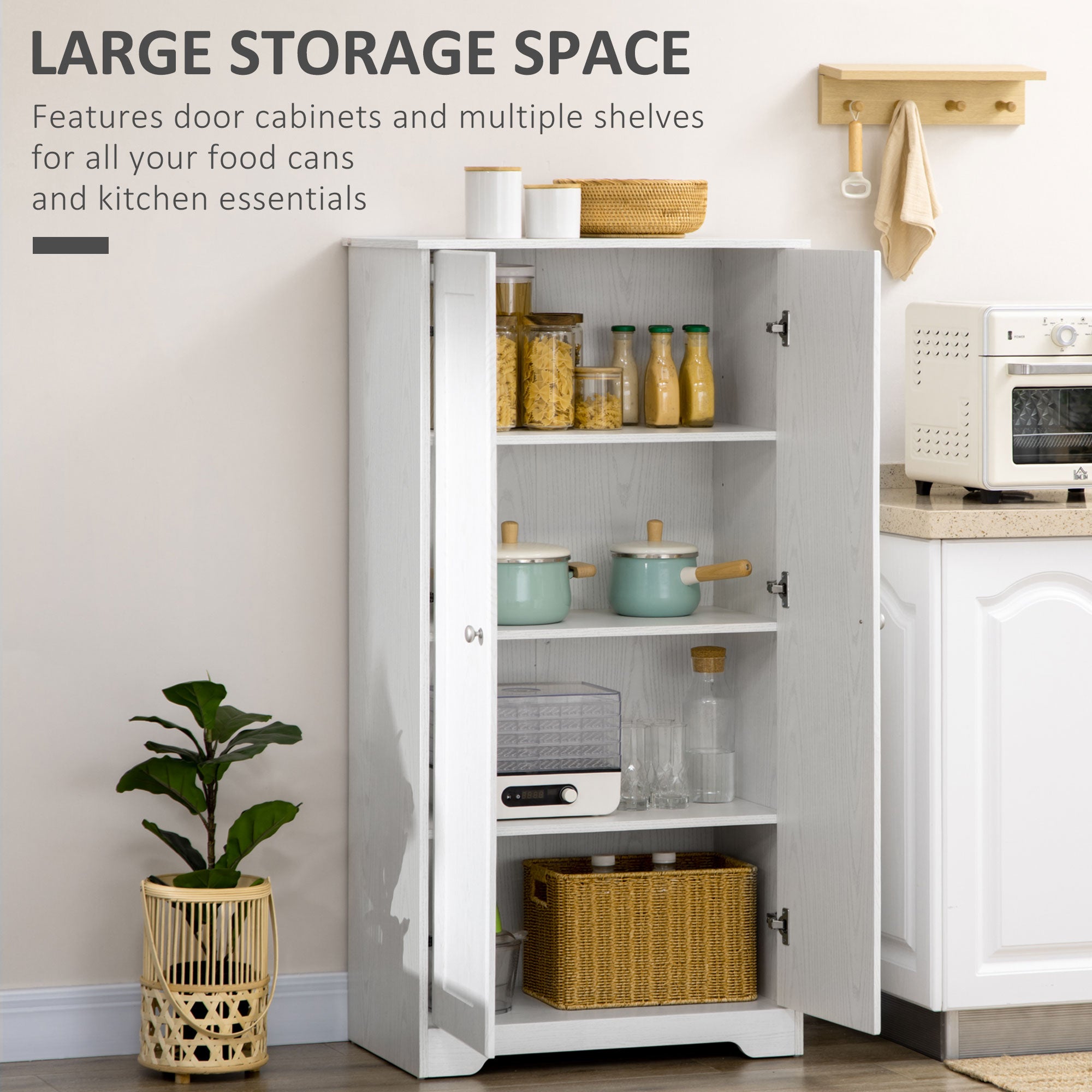 Kitchen Pantry Storage Cabinet, Freestanding Cupboard w/ 2 Doors Adjustable Shelves