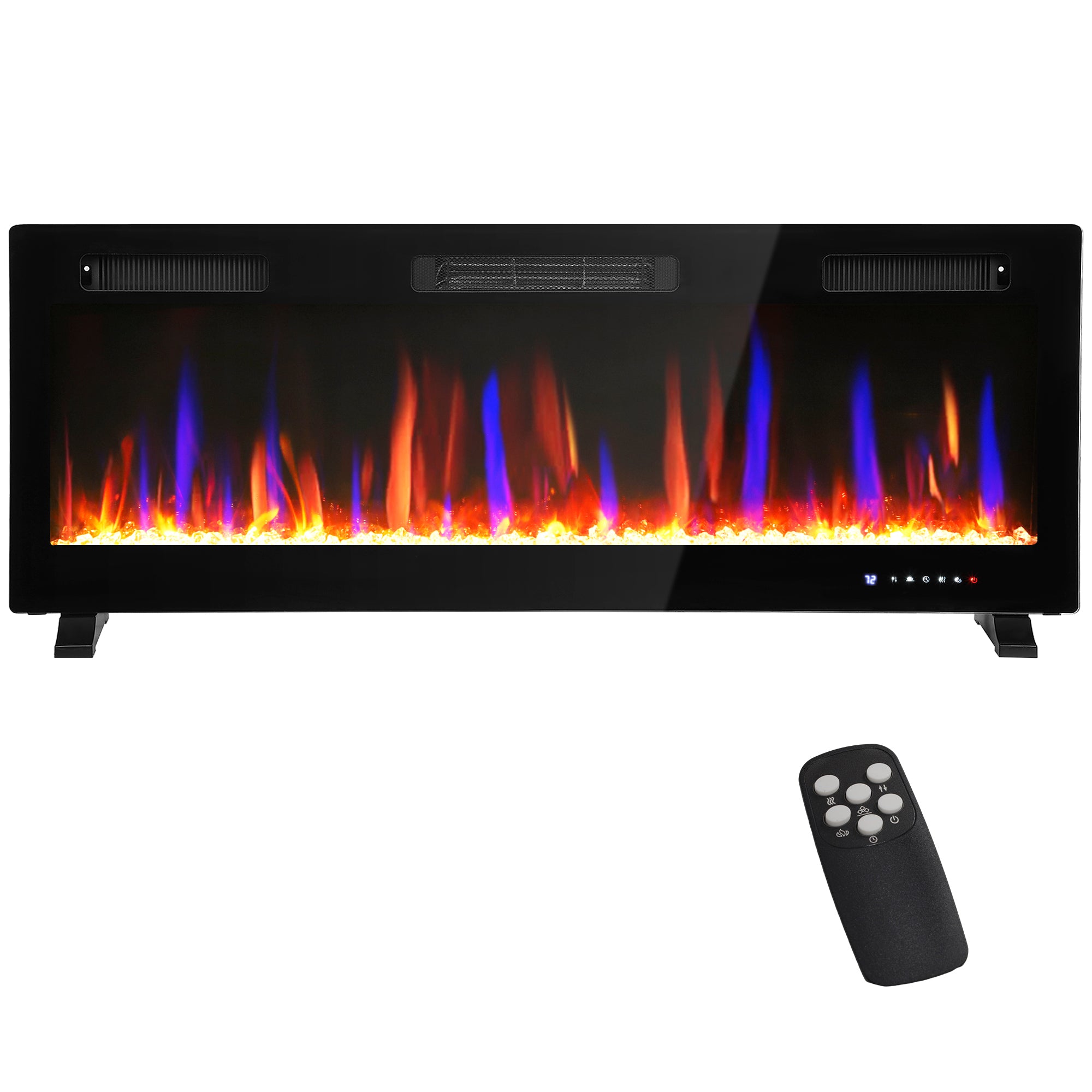 50" Thin Electric Fireplace, Freestanding, Recessed, Wall Mounted Fireplace Heater with Adjustable Flame and Thermostat, Eco Mode, Auto Switch, 12H Timer, Remote, 750/1500W