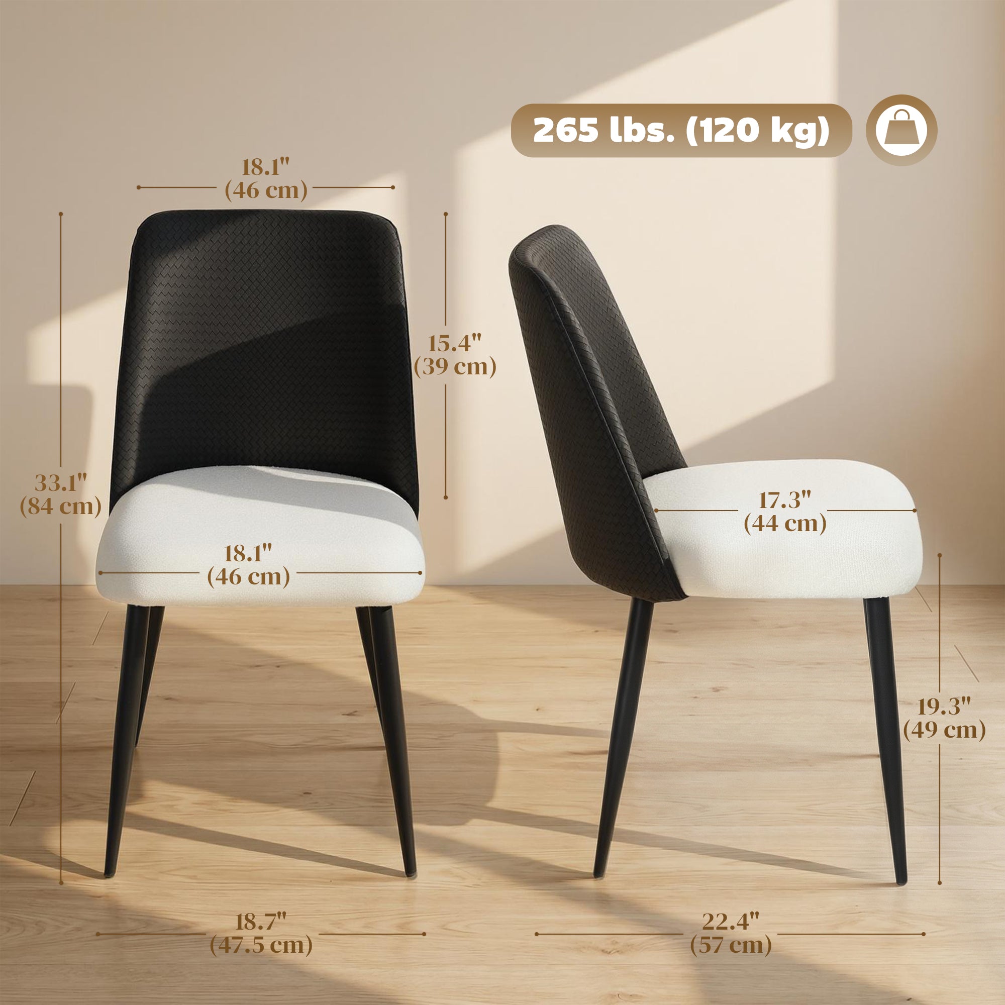 Dining Chairs Set of 2, Upholstered Kitchen Chairs with Padded Seat, Adjustable Foot Pads, Powder-Coated Steel Legs for Dining Room, Kitchen, Black