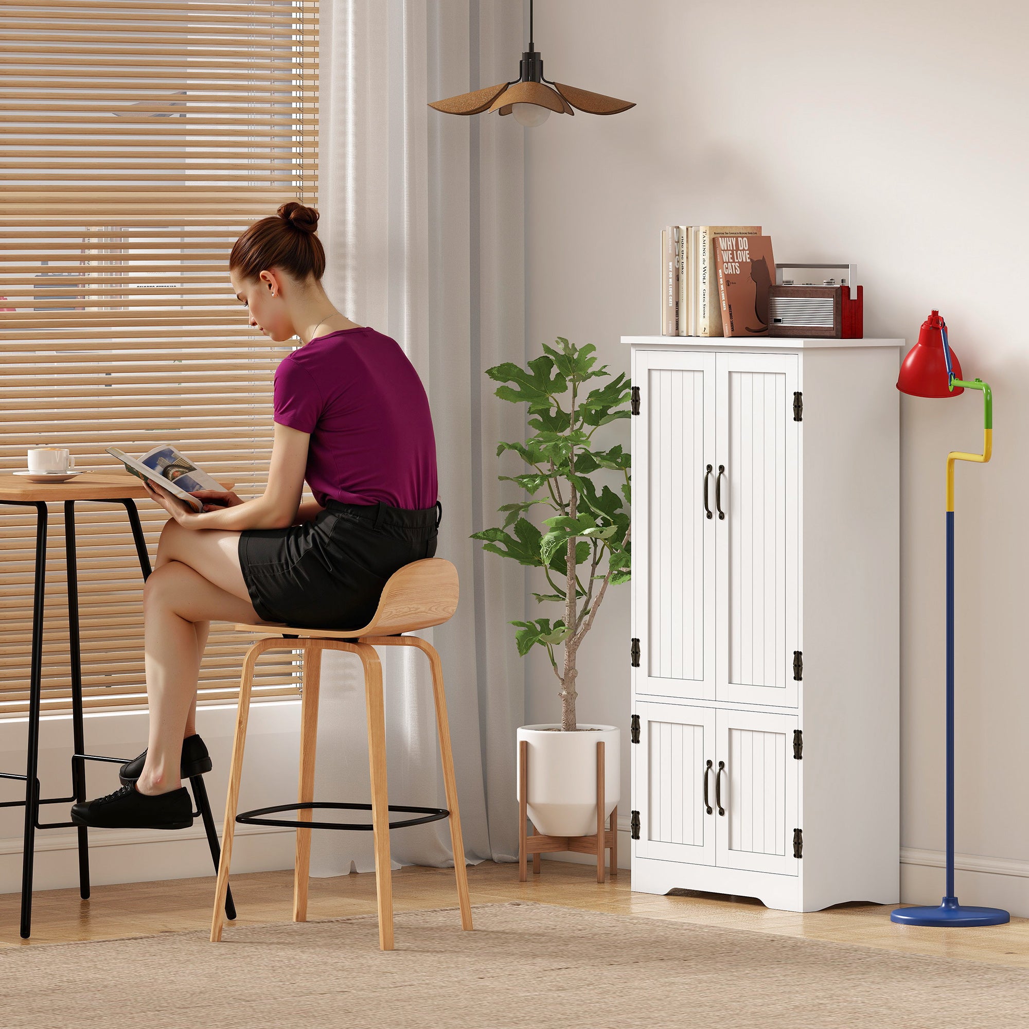 Accent Floor Storage Cabinet, Kitchen Cupboard Sideboard with Adjustable Shelves and 2 Lower Doors, White