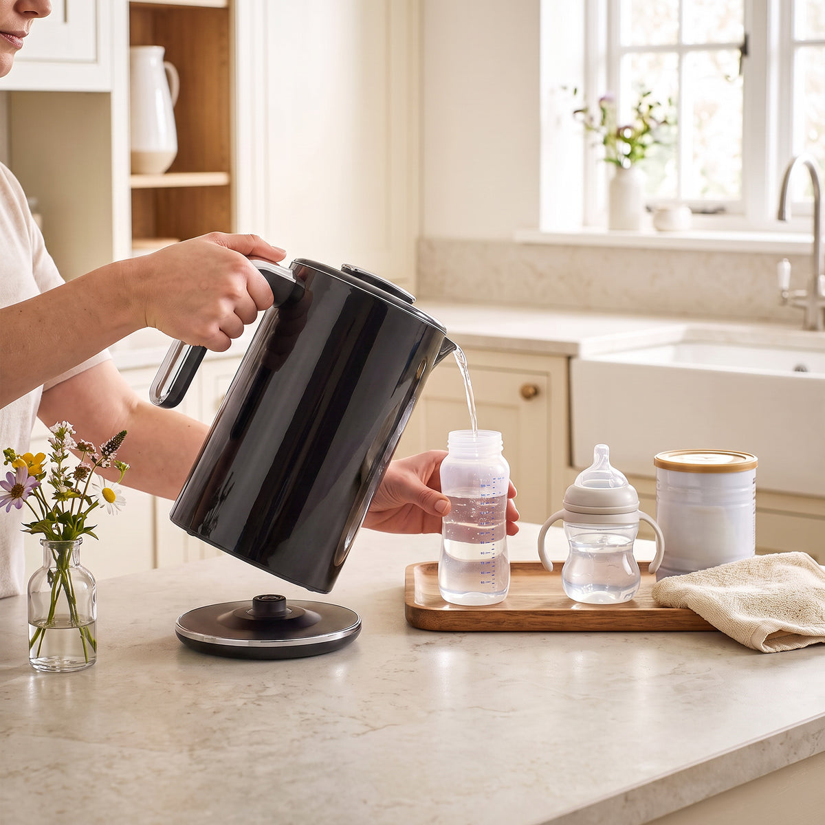 Electric Kettle, 1.7L Fast Boil 3000W Water Kettle with LED Display, Adjustable Temperature, Keep Warm Function, Auto Shut-off Boil-Dry Protection, Double-Wall, Black