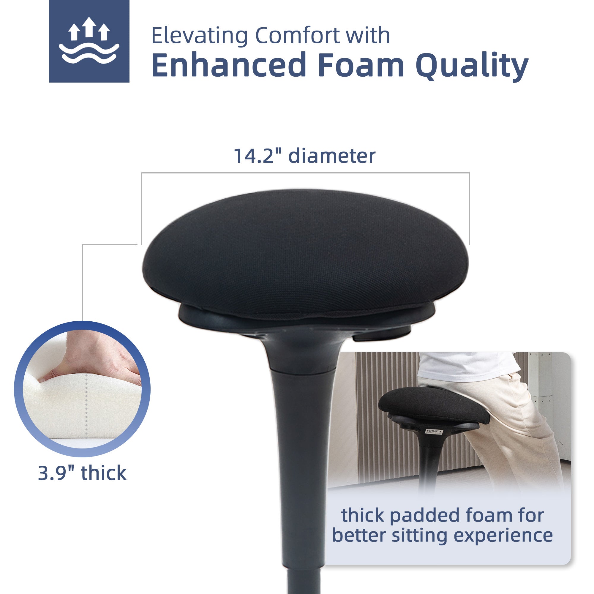 Standing Desk Chair, Backless Wobble Stool Chair, Adjustable Active Ergonomic Standing Stool with Rocking Motion, Non-Slip Swivel Base for Office Home, Black