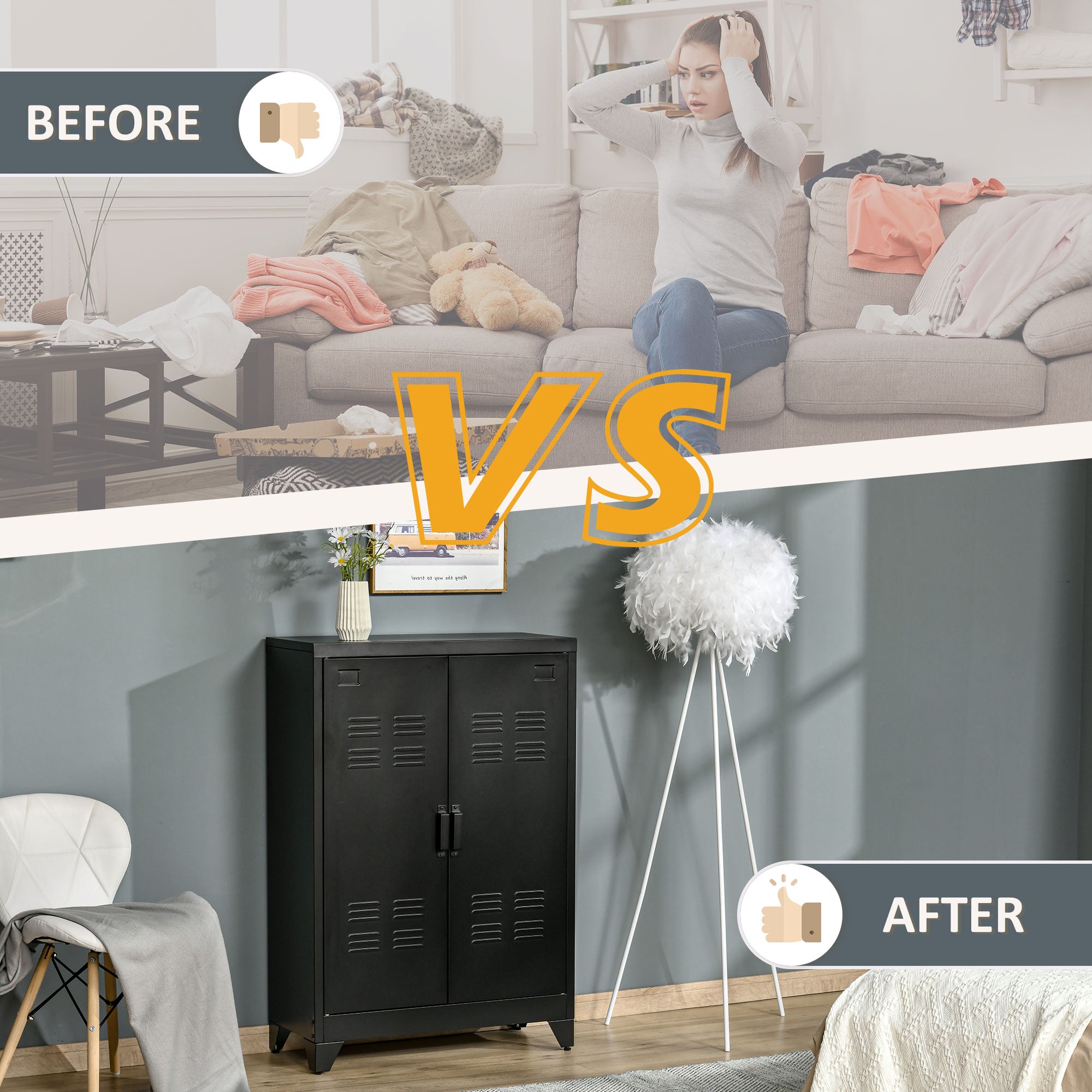 Industrial Steel Garage Storage Cabinet w/ Double Doors & Adjustable Shelves, Black