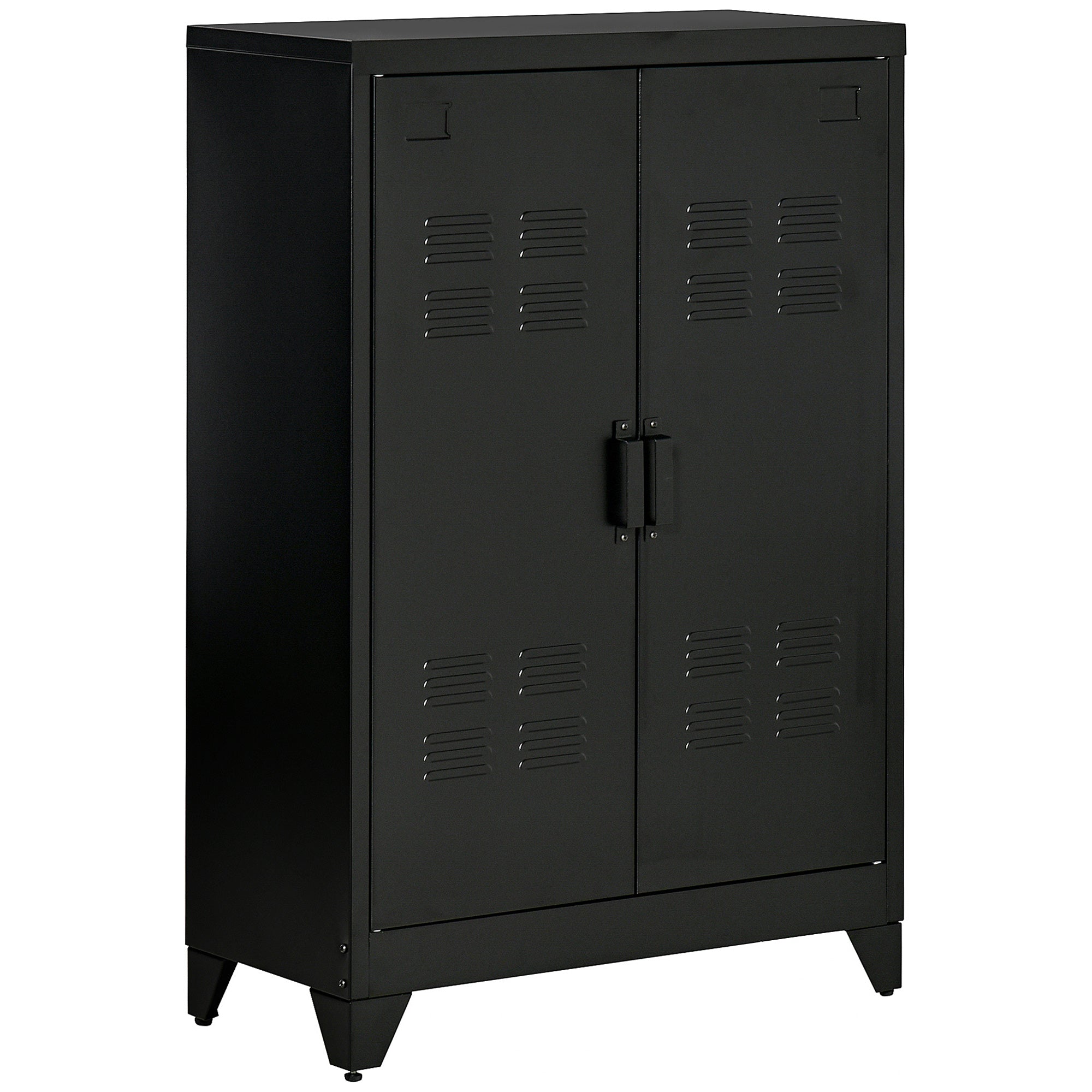 Industrial Steel Garage Storage Cabinet w/ Double Doors & Adjustable Shelves, Black
