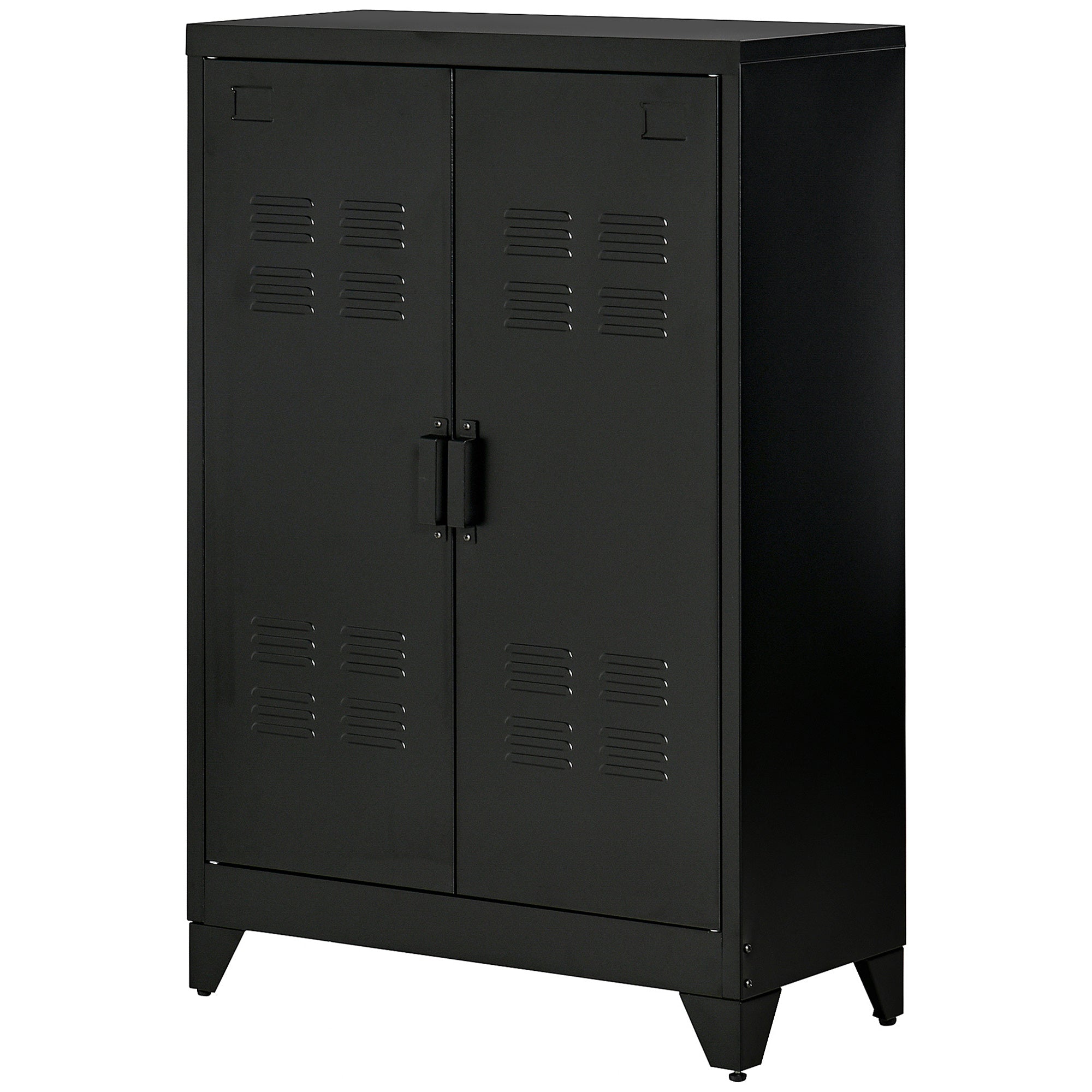 Industrial Steel Garage Storage Cabinet w/ Double Doors & Adjustable Shelves, Black