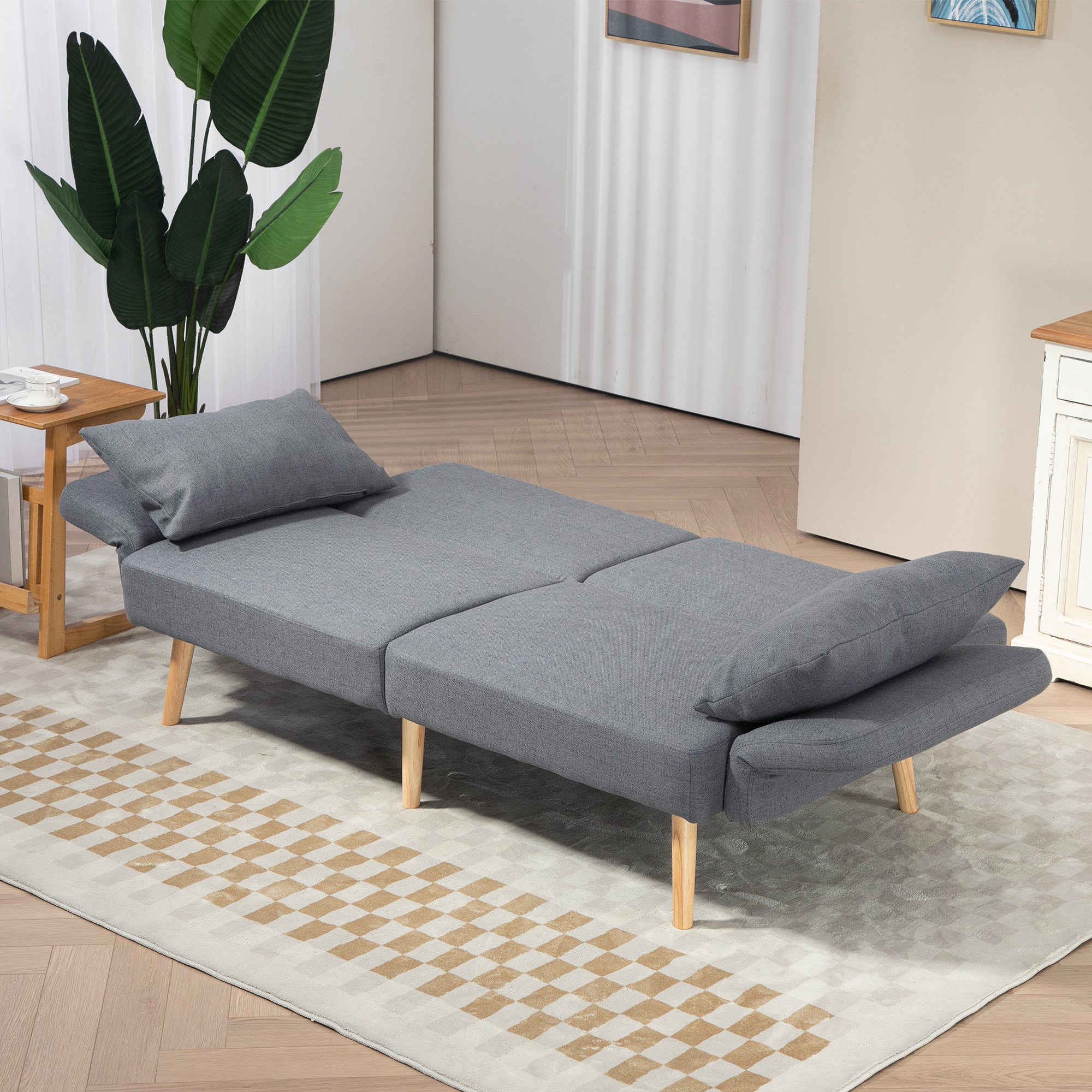 HOMCOM 3 Seater Sofa, 2 Seater Sofa Bed, Convertible Bed Settee, Modern Fabric Loveseat Sofa Couch with 2 Cushions for Living Room, Guest Room, Grey