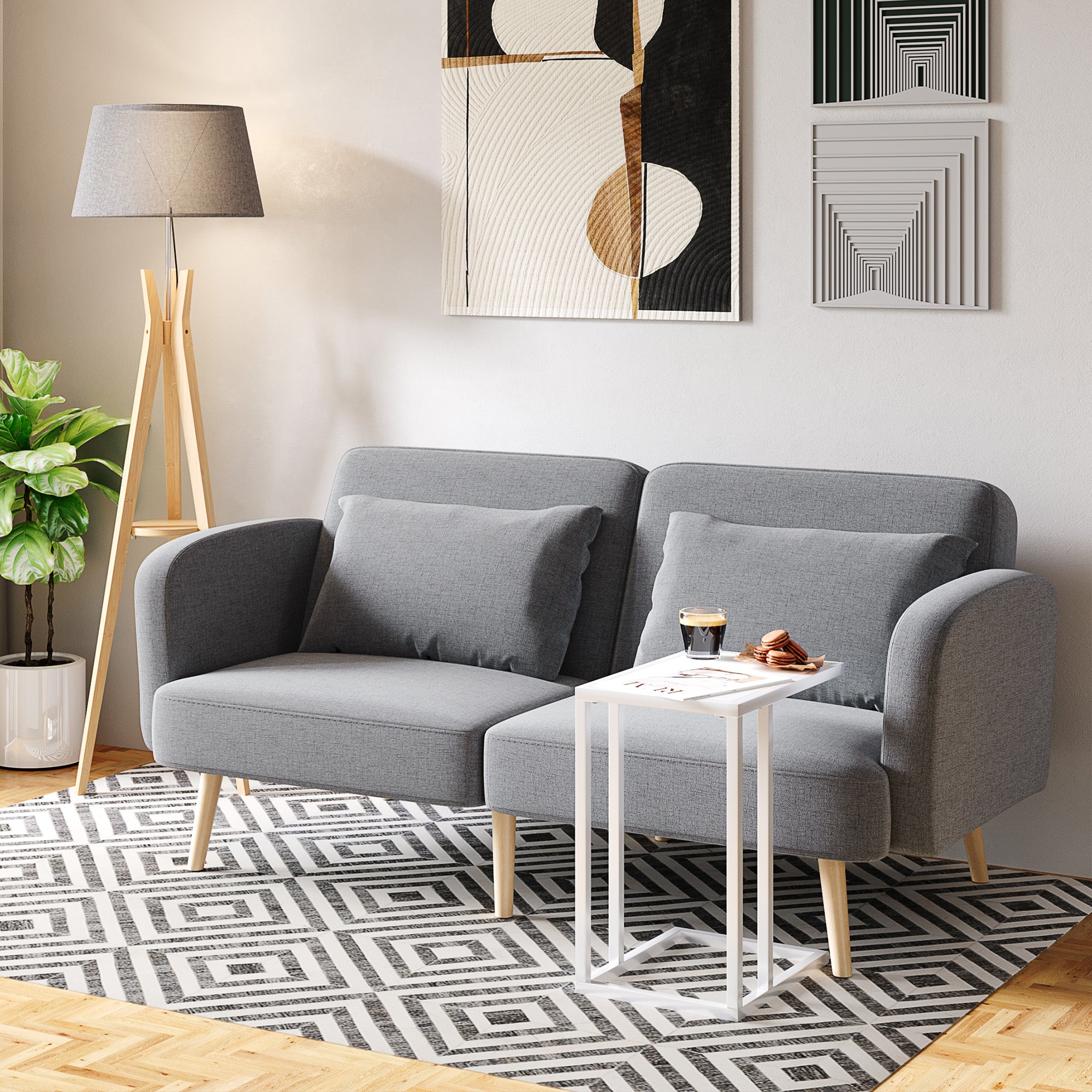 HOMCOM 3 Seater Sofa, 2 Seater Sofa Bed, Convertible Bed Settee, Modern Fabric Loveseat Sofa Couch with 2 Cushions for Living Room, Guest Room, Grey