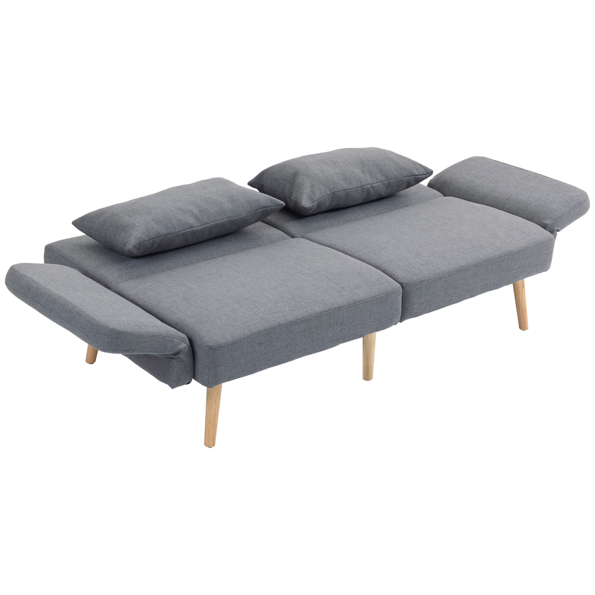 HOMCOM 3 Seater Sofa, 2 Seater Sofa Bed, Convertible Bed Settee, Modern Fabric Loveseat Sofa Couch with 2 Cushions for Living Room, Guest Room, Grey
