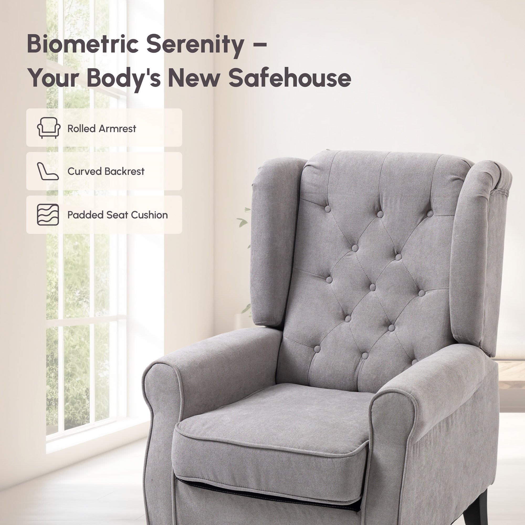 Mid-CenturyAccent Chair w/ High Wingback, Button-Tufted Fabric & Retro Wood Legs, Dark Gray - HOMCOM