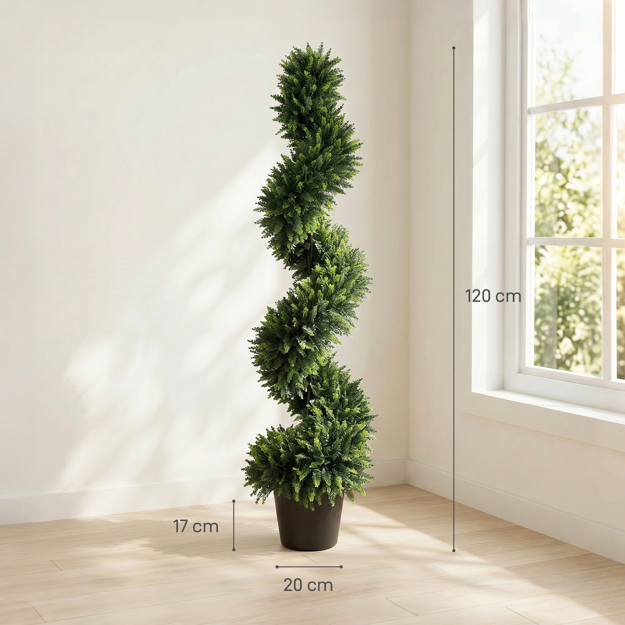 Set of 2 Artificial Spiral Cypress Trees in Pot, 120 cm Tall Fake Plants with 700 Leaves, UV Protection, for Indoors Outdoors Room Office Patio Decor, Deep Green