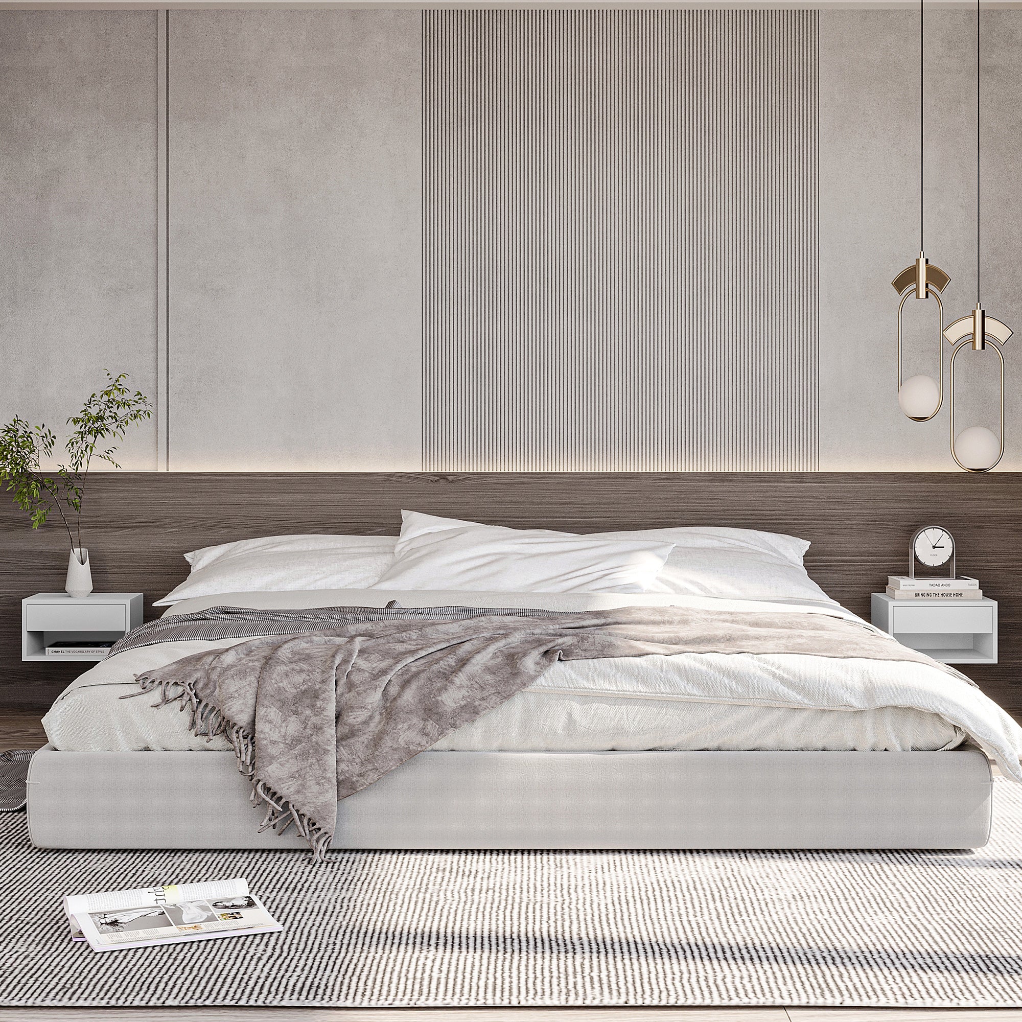 HOMCOM Floating Bedside Table Set of 2 Wall Mounted Nightstand with Storage Drawer and Open Shelf for Bedroom, High Gloss White