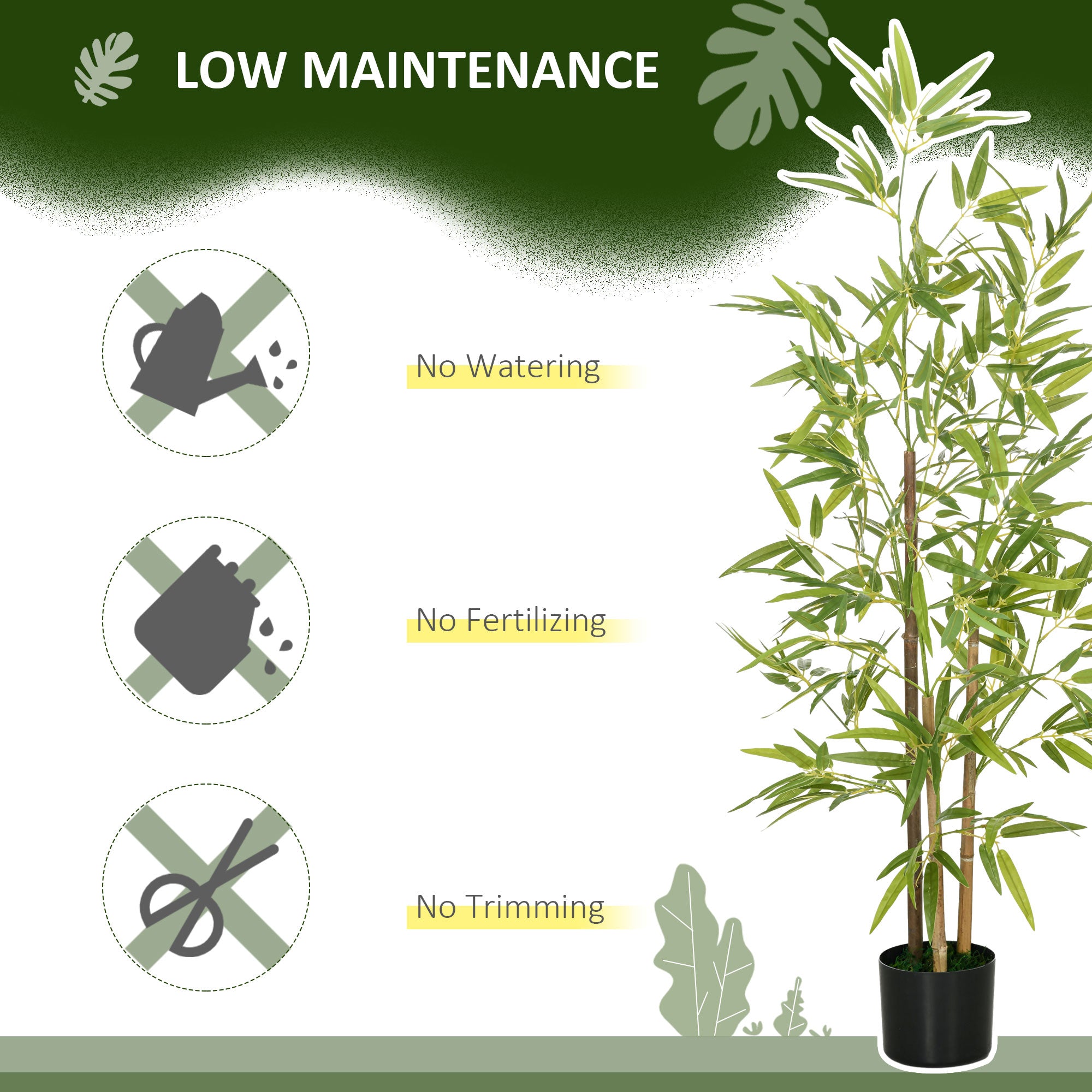 HOMCOM 4ft Artificial Bamboo with Pot, Indoor Fake Plants for Home Office Living Room Decor