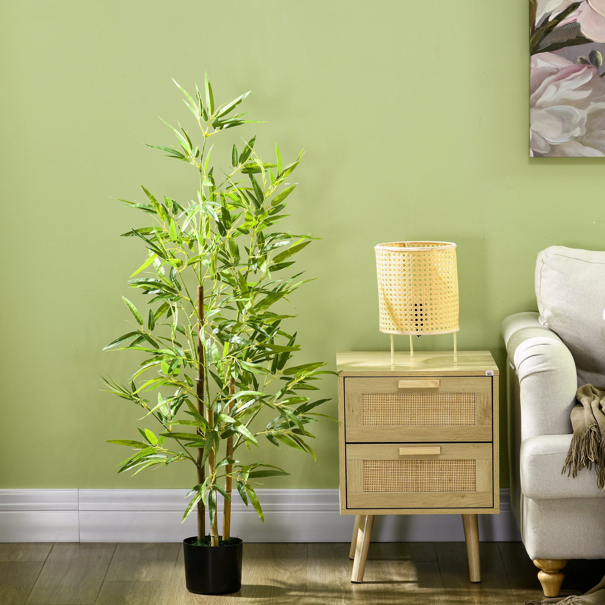 HOMCOM 4ft Artificial Bamboo with Pot, Indoor Fake Plants for Home Office Living Room Decor