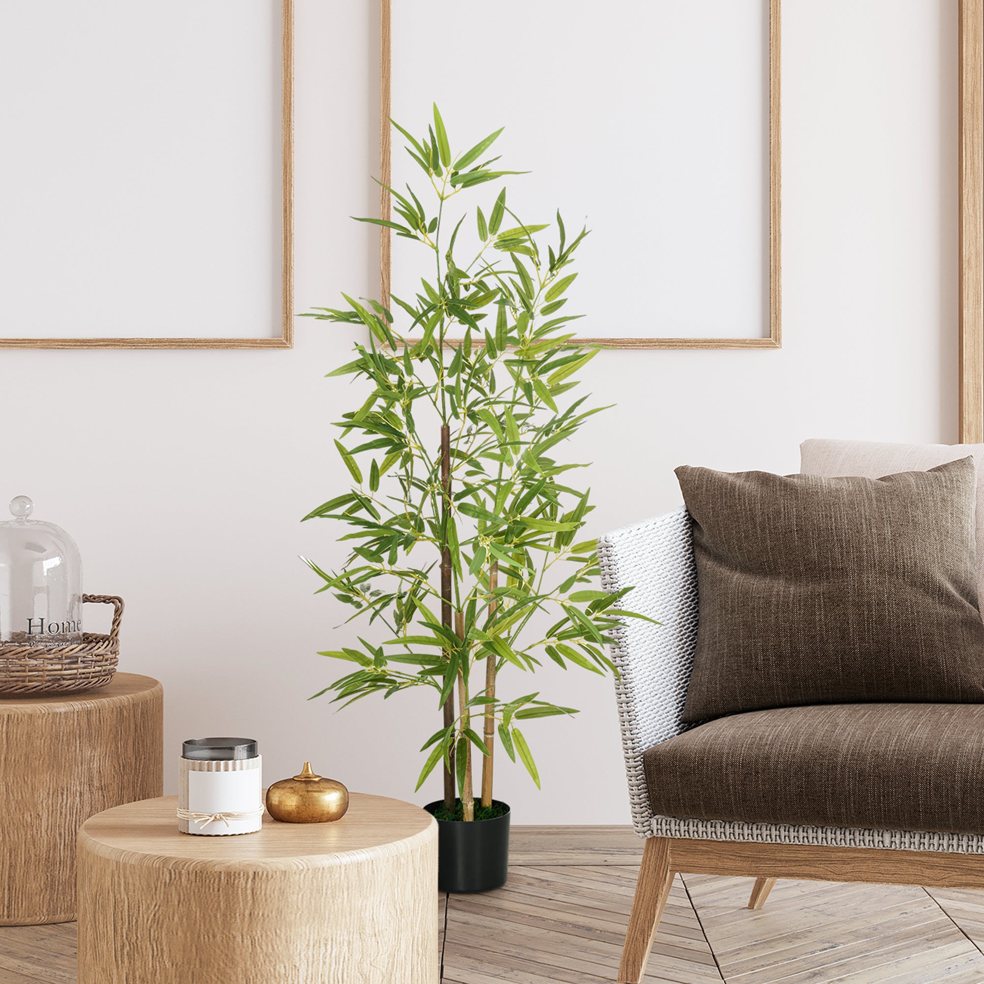 HOMCOM 4ft Artificial Bamboo with Pot, Indoor Fake Plants for Home Office Living Room Decor