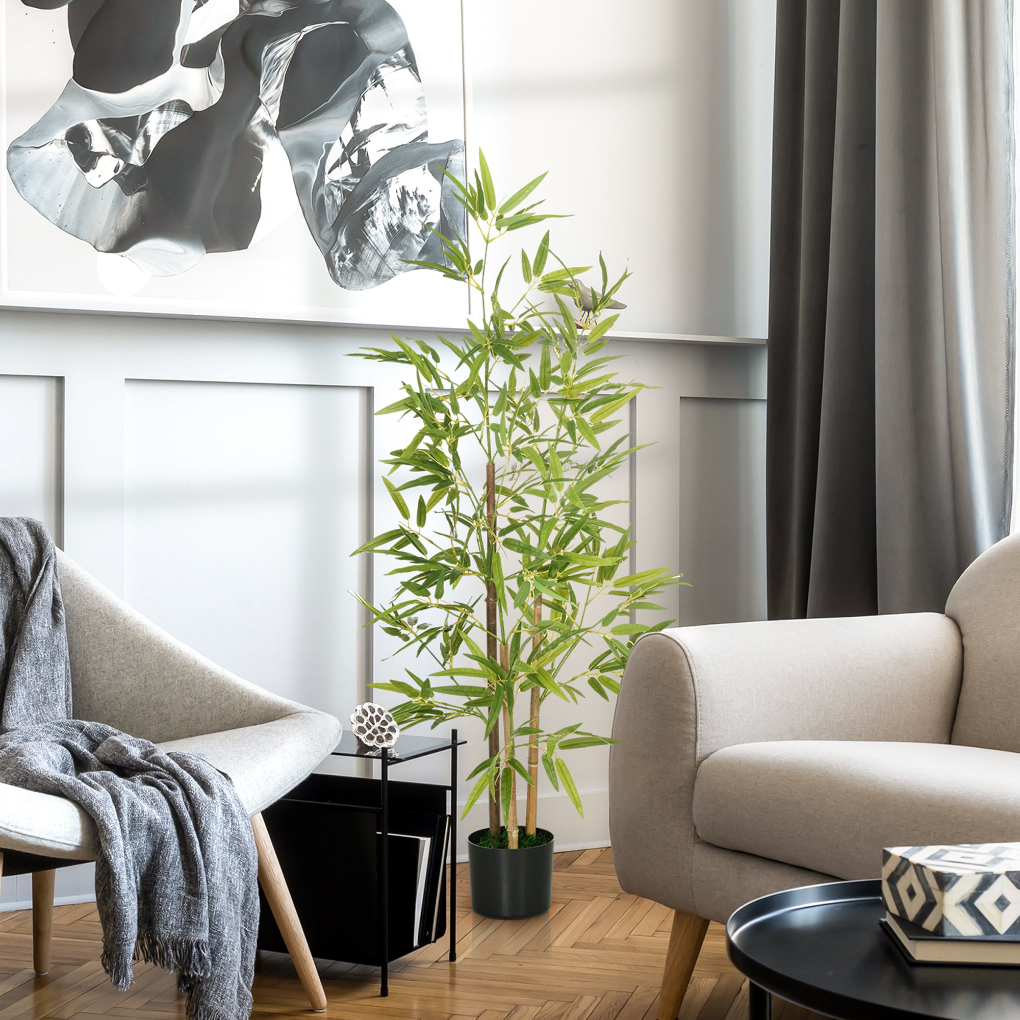 HOMCOM 4ft Artificial Bamboo with Pot, Indoor Fake Plants for Home Office Living Room Decor
