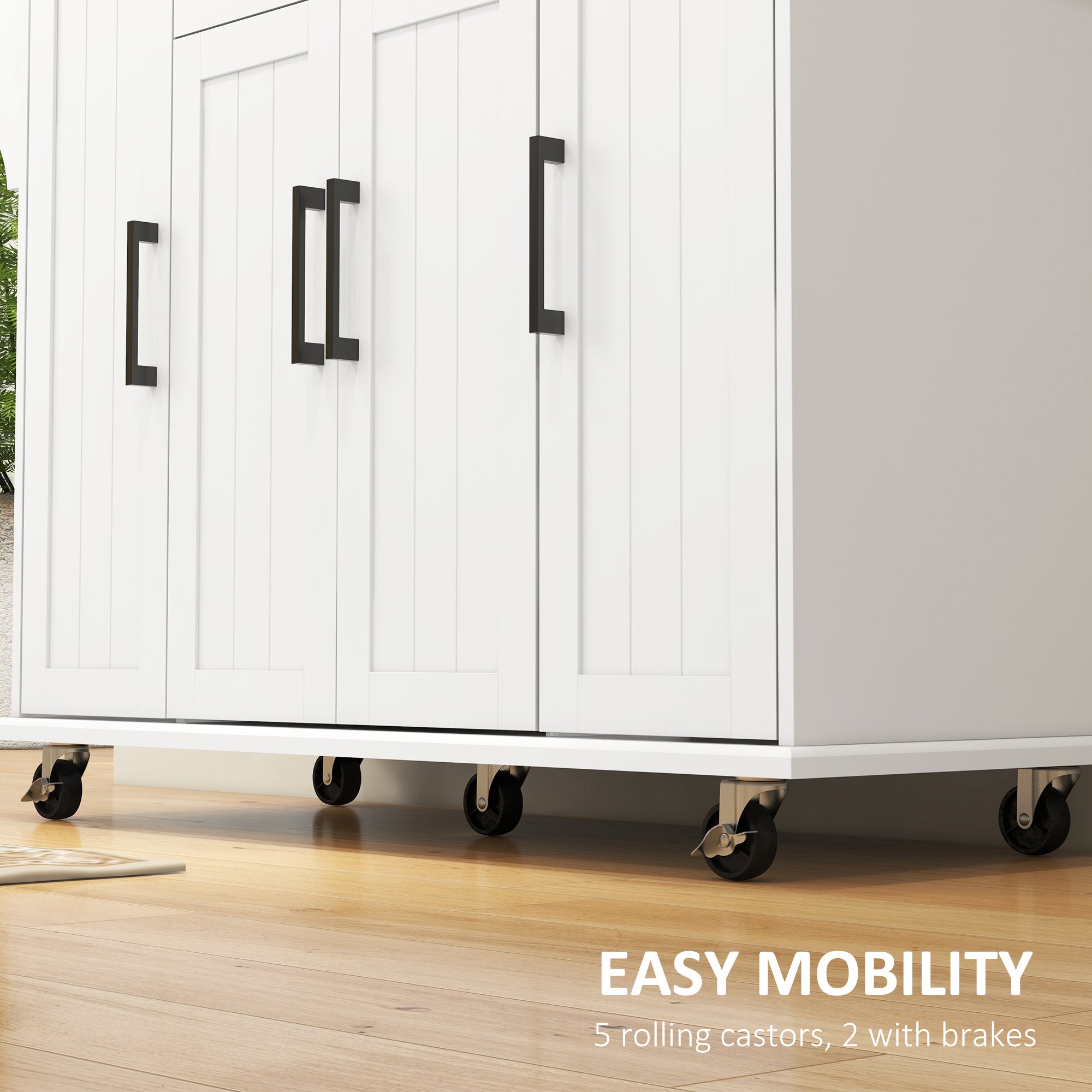 HOMCOM Kitchen Island with Storage, Rolling Kitchen Cart with Rubberwood Top, Drawer, Spice Rack, Towel Rack, Storage Cabinet with Inner Adjustable Shelves, White