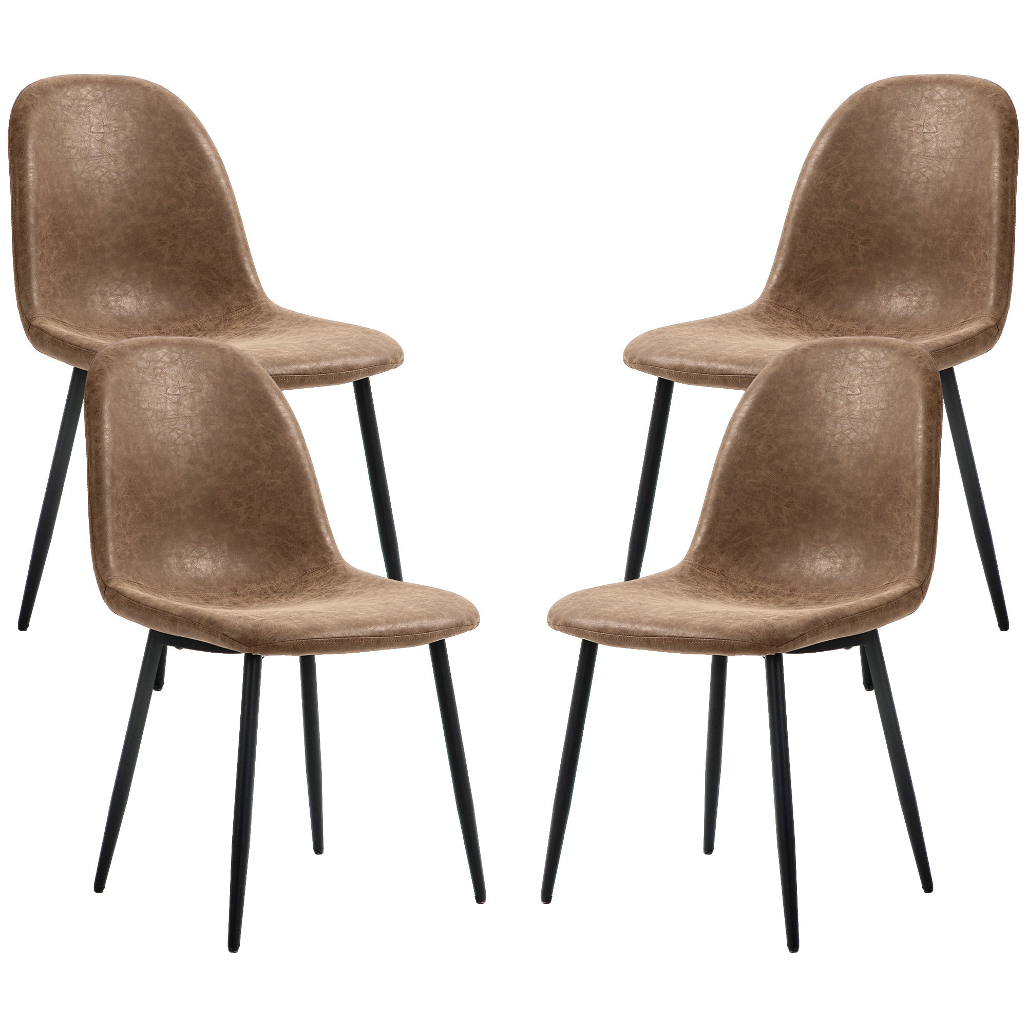 HOMCOM Dining Chairs Set of 4, Retro Kitchen Chairs with PU Leather Upholstery, Wide Seat and Steel Base for Living Room and Dining Room, Brown
