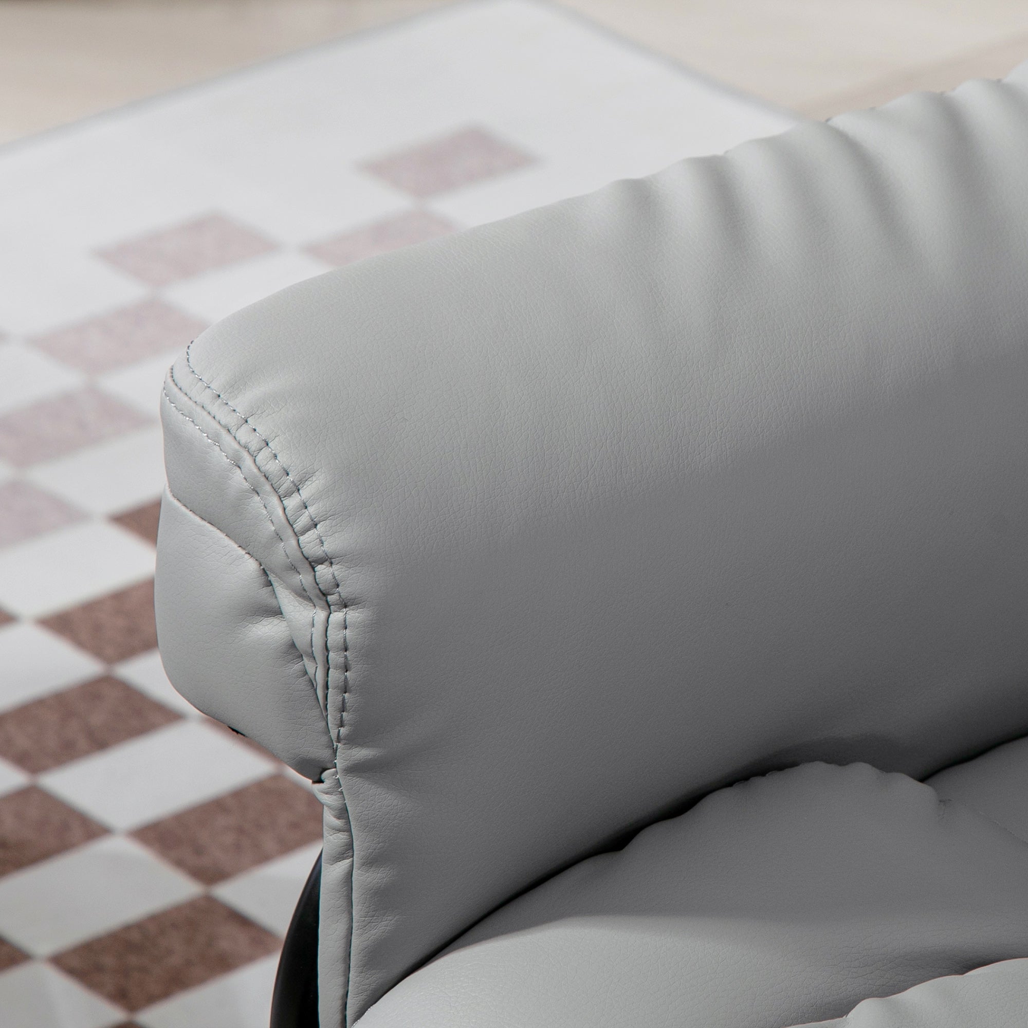 HOMCOM Faux Leather Recliner Chair and Footstool, Swivel Upholstered Armchair and Footstool with Adjustable Backrest, Solid Wood Base for Living Room, Light Grey