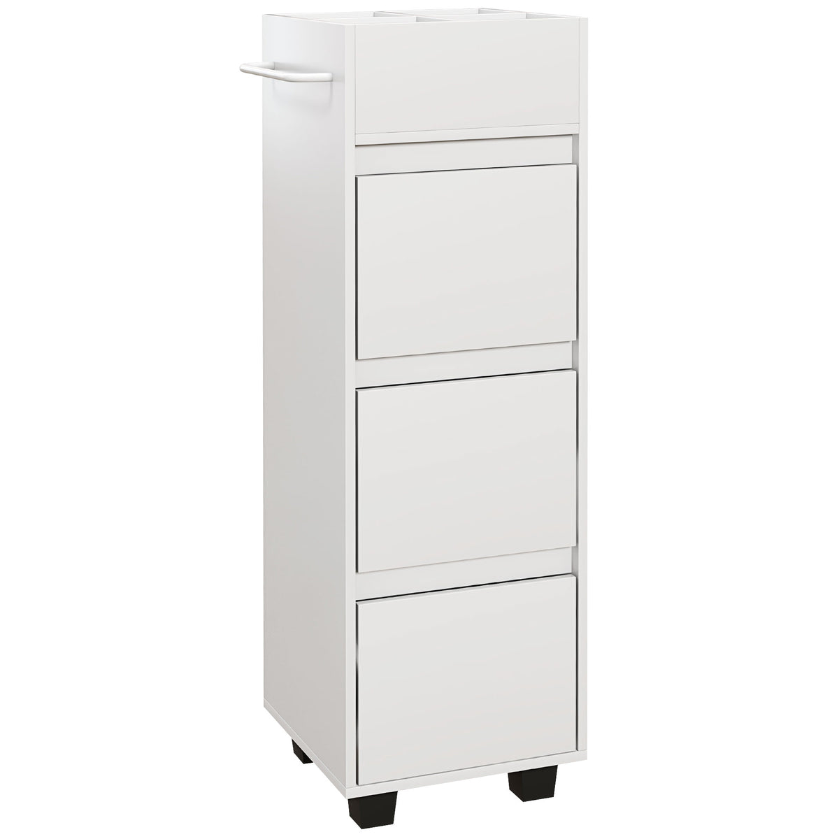 Slim Bathroom Cabinet, Bathroom Storage Cabinet with 4 Top Compartments, 3 Drawers & Towel Rack for Narrow Spaces, White