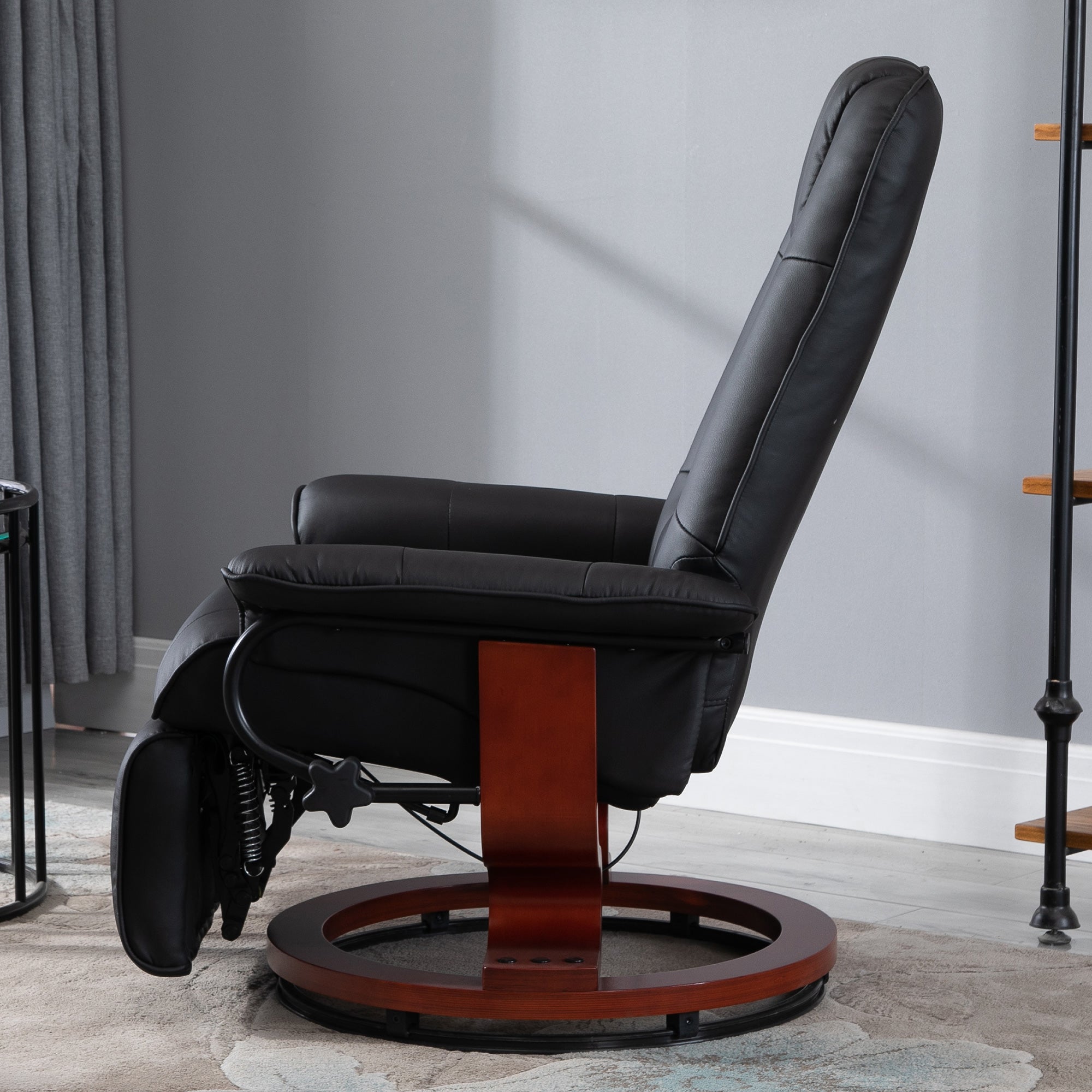 Manual Recliner Chair Armchair Sofa with Faux Leather Upholstered Wooden Base for Living Room Bedroom, Black