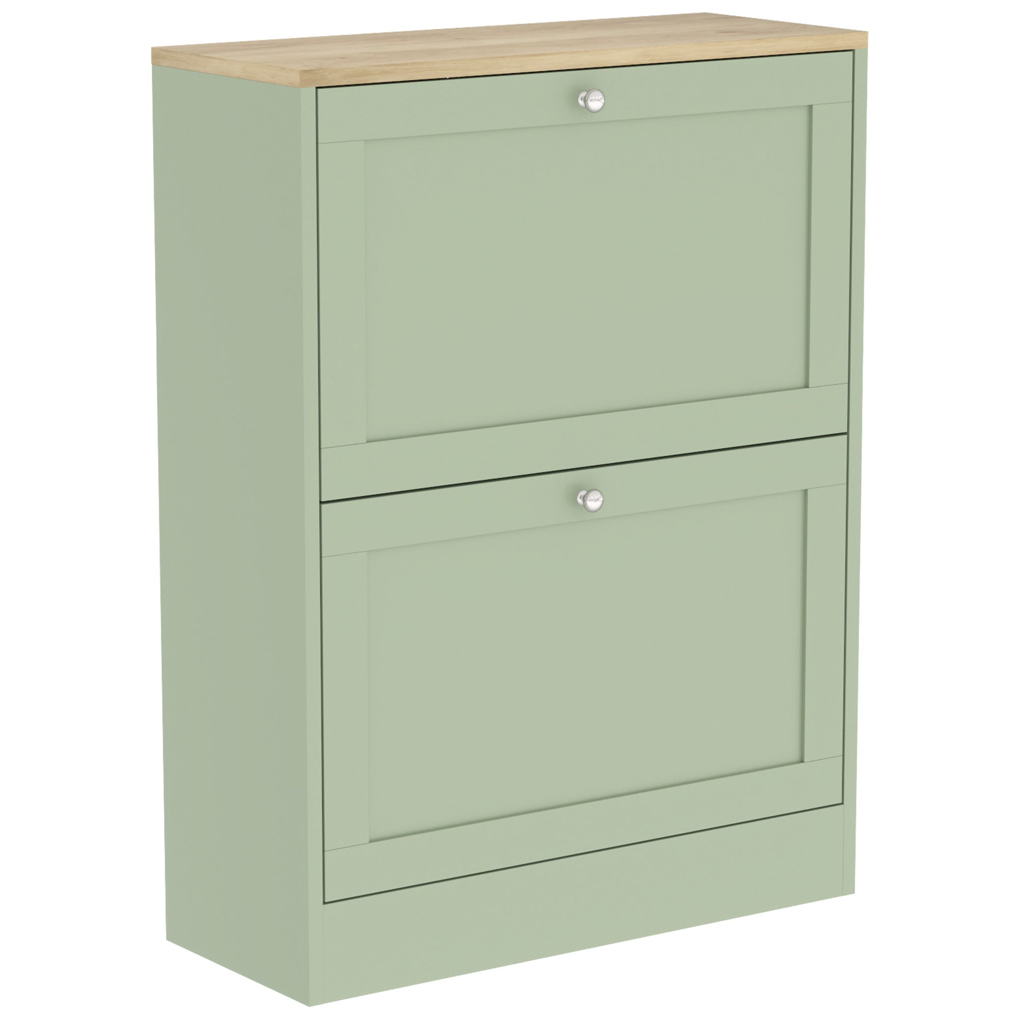 Shoe Storage Cabinet with 2 Flip Drawers, Wooden Freestanding Shoe Organizer with Adjustable Shelves for Entryway, Hallway, Green