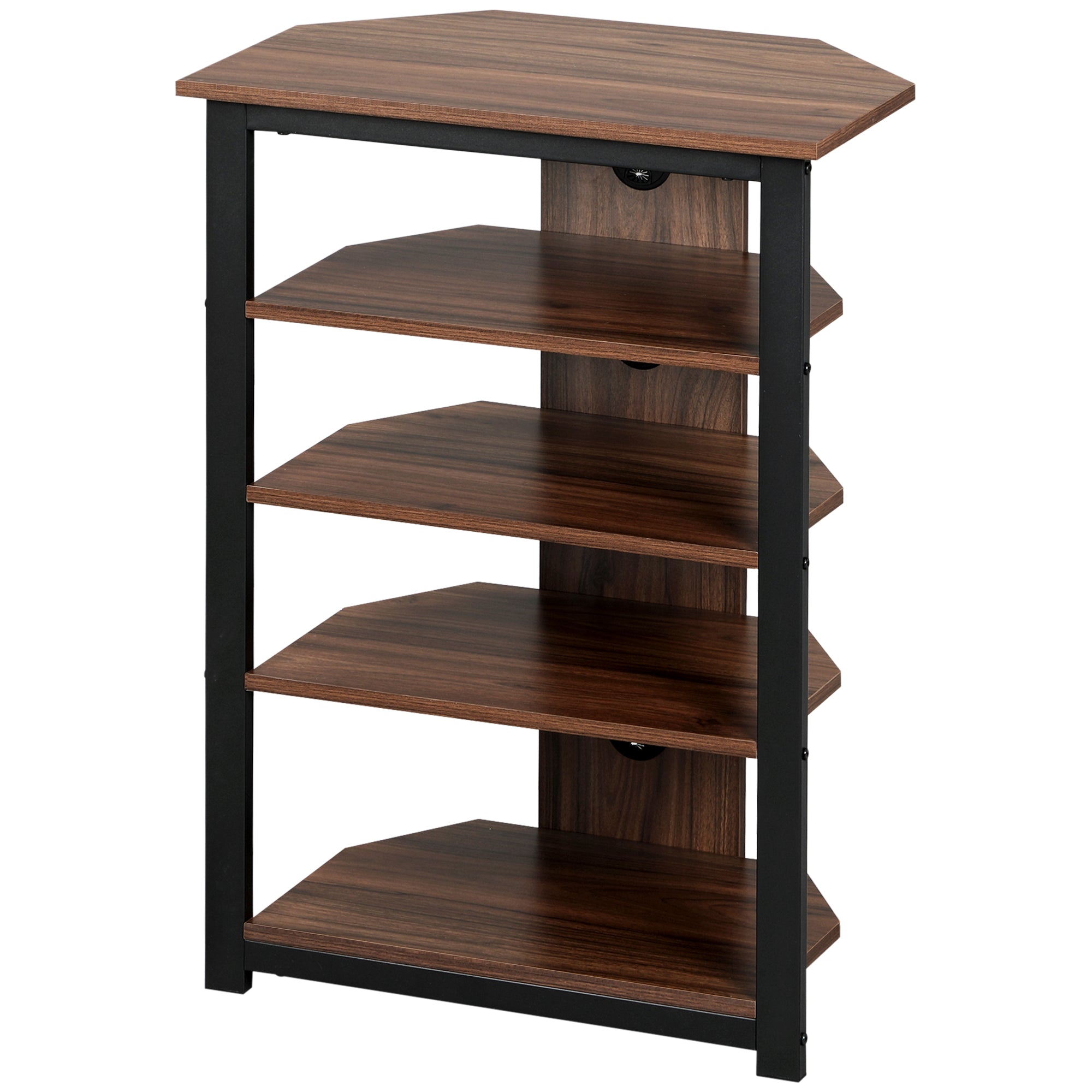 TV Stand with LED 4-Tier Audio Rack, Media Corner Shelf with Cable Management, Brown