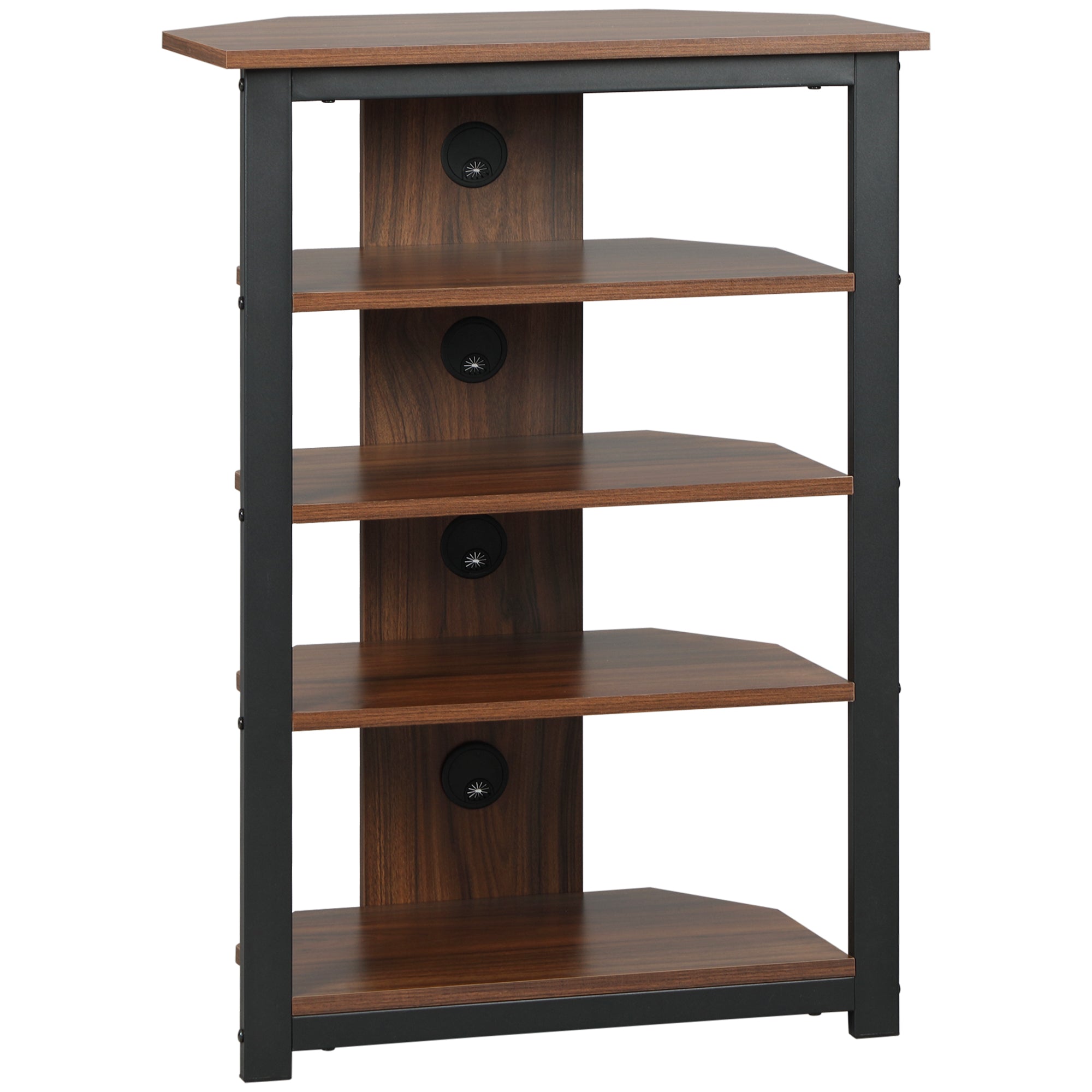 TV Stand with LED 4-Tier Audio Rack, Media Corner Shelf with Cable Management, Brown