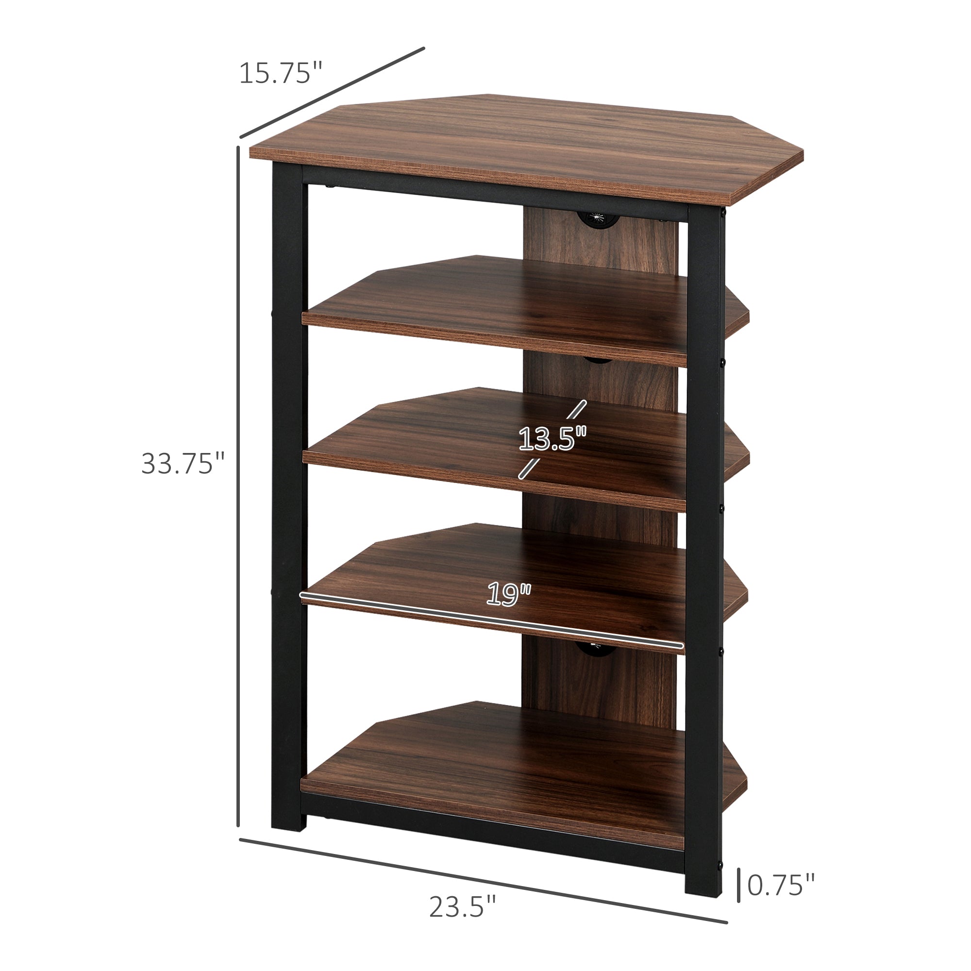 TV Stand with LED 4-Tier Audio Rack, Media Corner Shelf with Cable Management, Brown