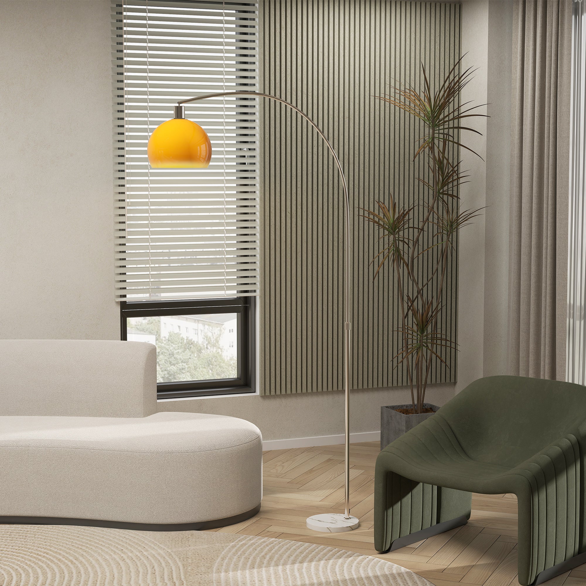 Floor Lamp for Living Room, Modern Standing Lamp with Shade & Foot Switch, Minimalist Tall Pole Lampshade for Bedroom, Office, Orange