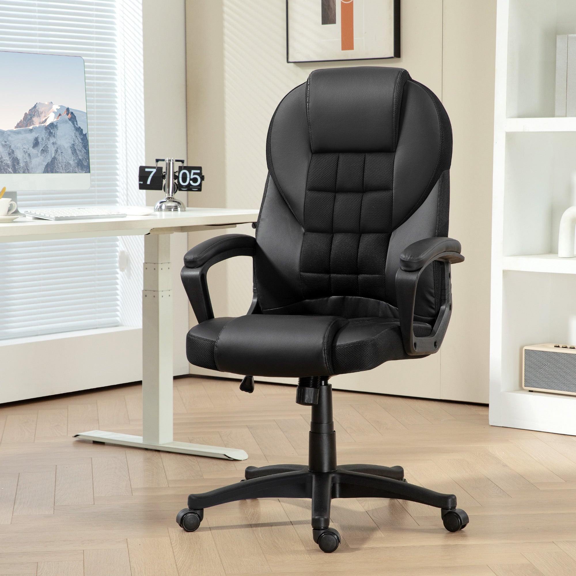 HOMCOM Executive Office Chair, PU Leather High Back Desk Chair, Swivel Computer Chair with Adjustable Height and Tilt Function, Black