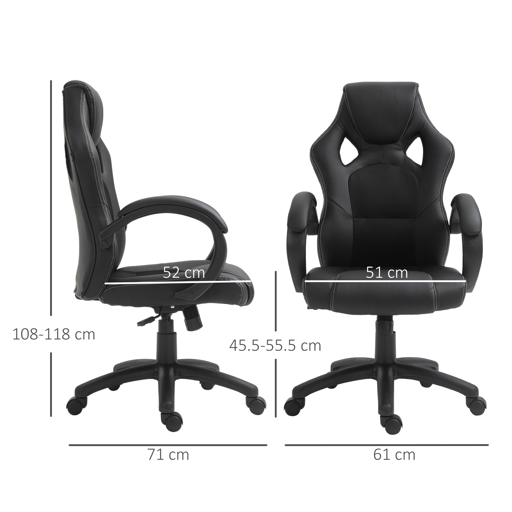 Vinsetto High-Back Gaming Chair Faux Leather Swivel Computer Racing Gamer Desk Chair for Home Office with Wheels, Black