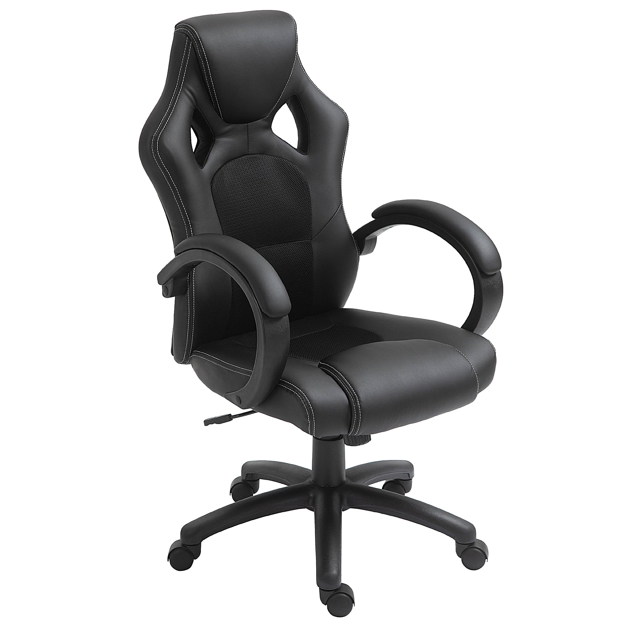 Vinsetto High-Back Gaming Chair Faux Leather Swivel Computer Racing Gamer Desk Chair for Home Office with Wheels, Black